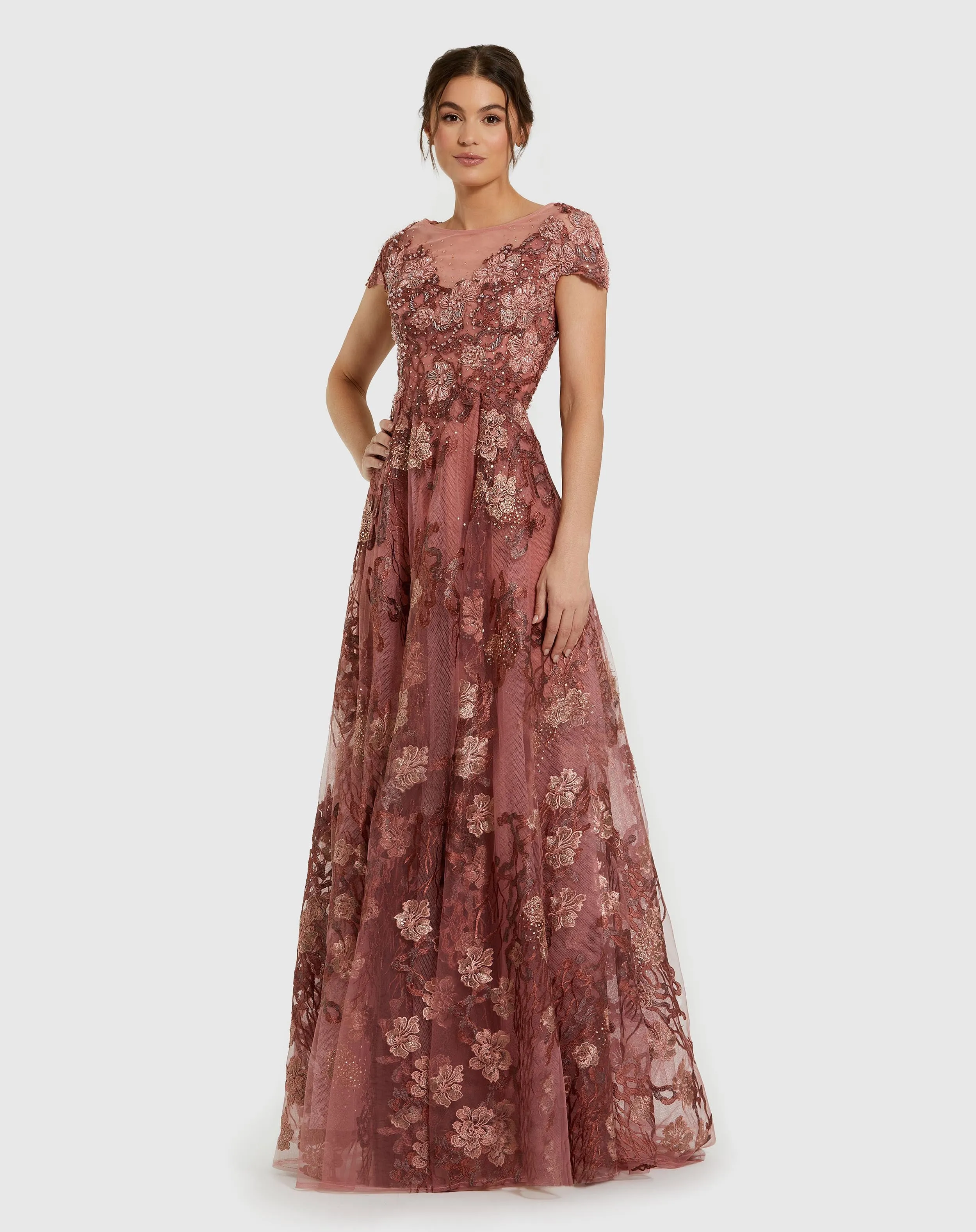 Floral Embroidered Cap Sleeve Evening Gown sold by Mac Duggal product image thumbnail 2