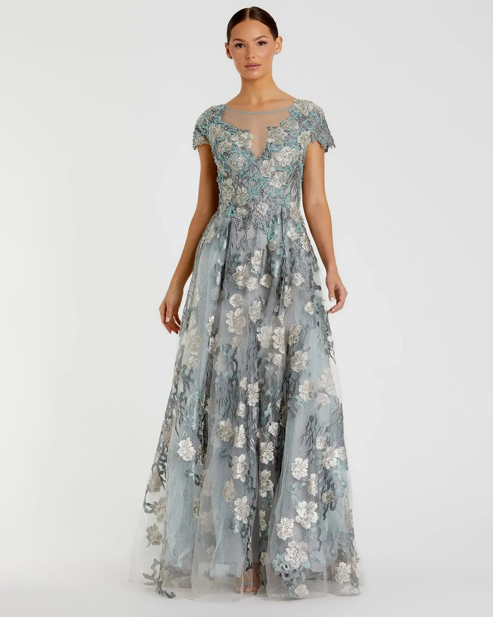 Floral Embroidered Cap Sleeve Evening Gown sold by Mac Duggal