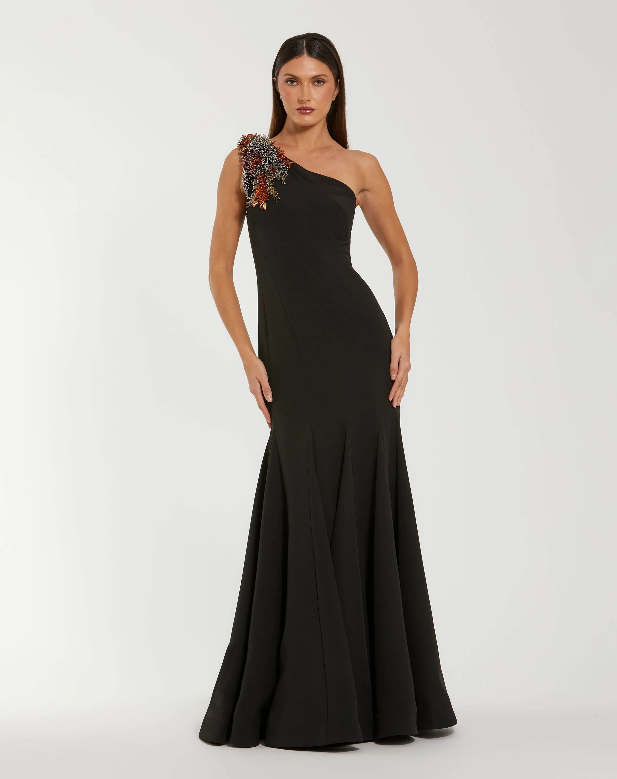 Black One Shoulder Beaded Mermaid Gown sold by Mac Duggal