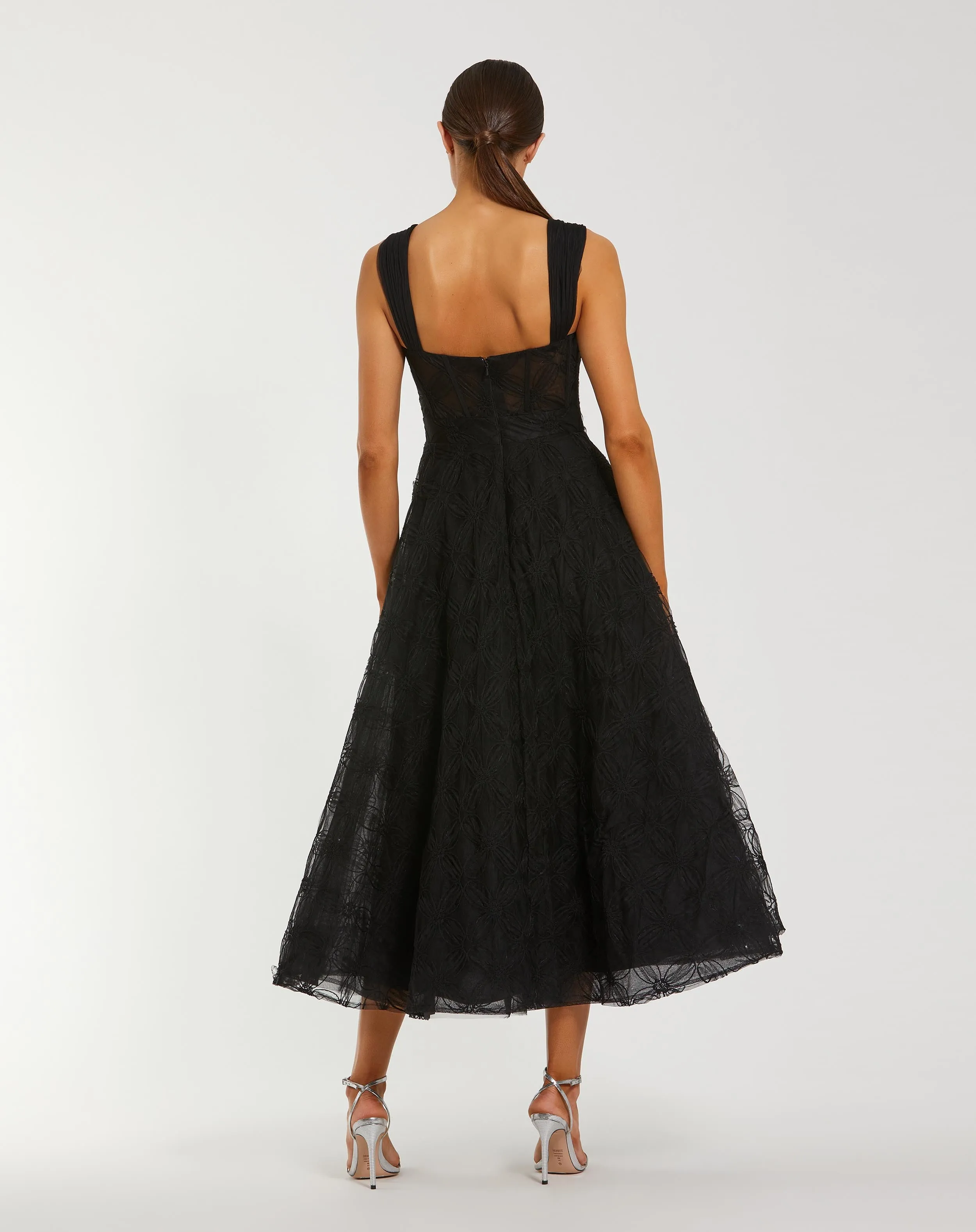 Black Bustier Sleeveless A-Line Tulle Midi Dress sold by Mac Duggal product image thumbnail 3