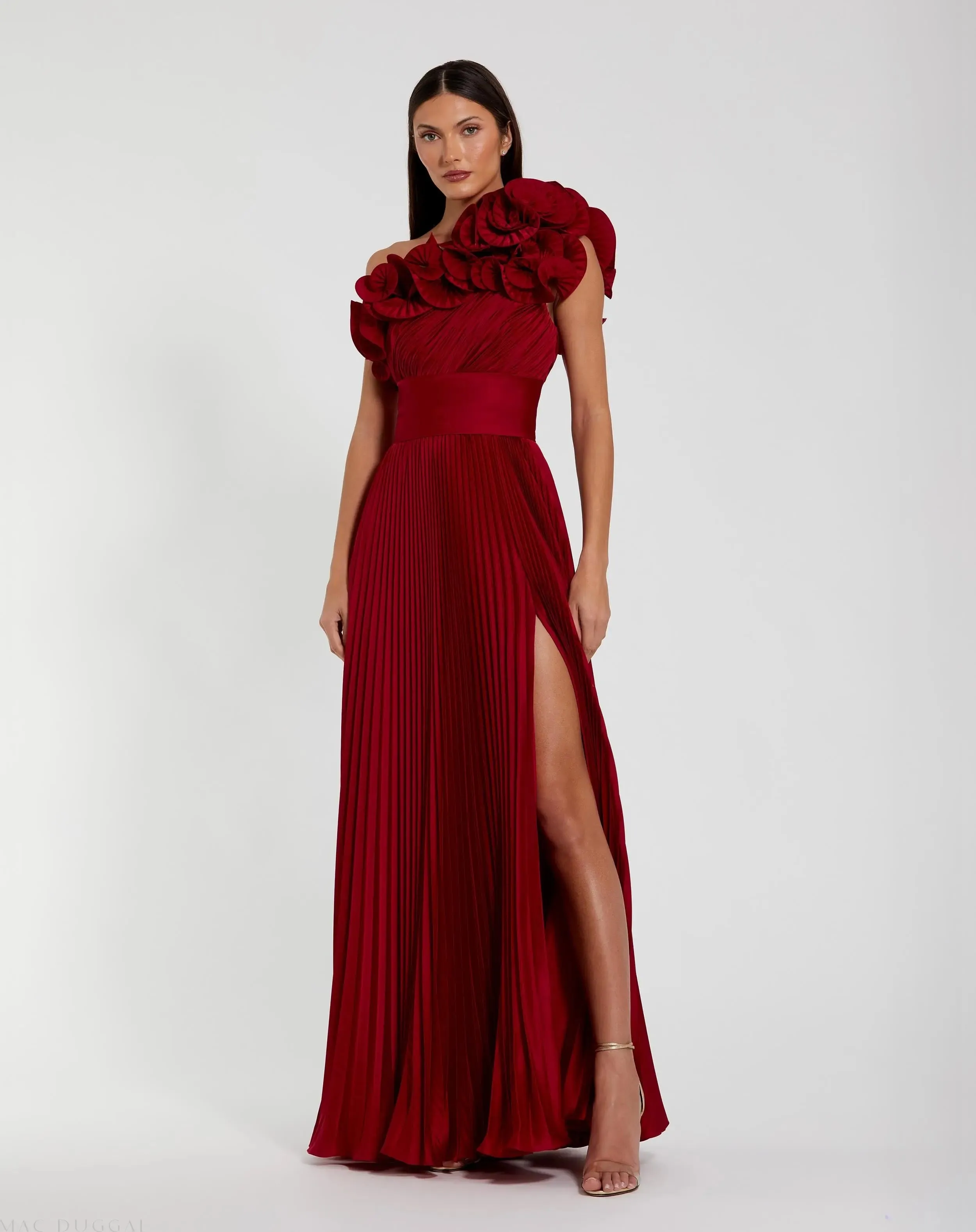 Pleated Charmeuse One-Shoulder Evening Gown with Ruffle Detail sold by Mac Duggal product image thumbnail 2