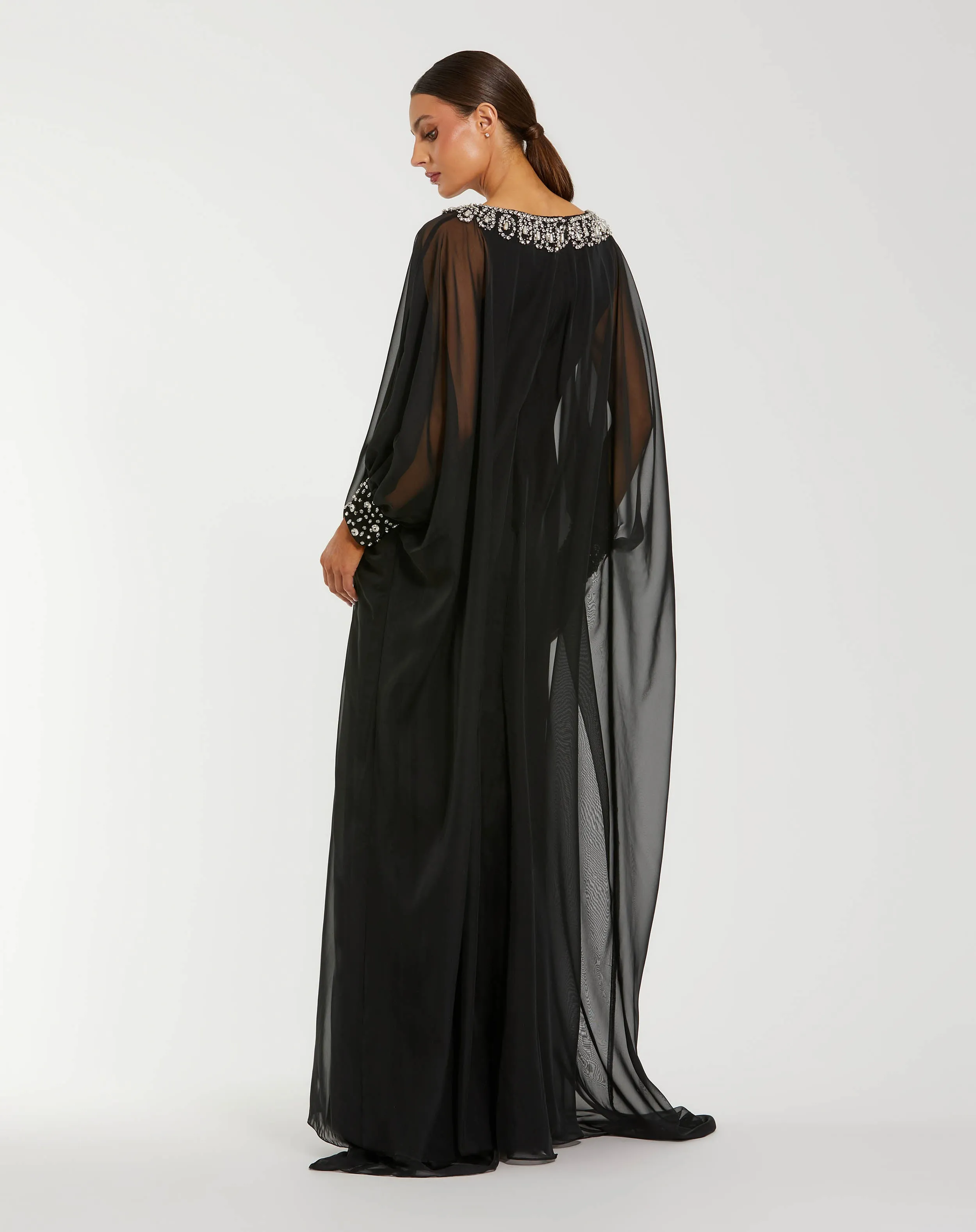 Black Long Sleeve Embellished Chiffon Kaftan Gown sold by Mac Duggal product image thumbnail 3