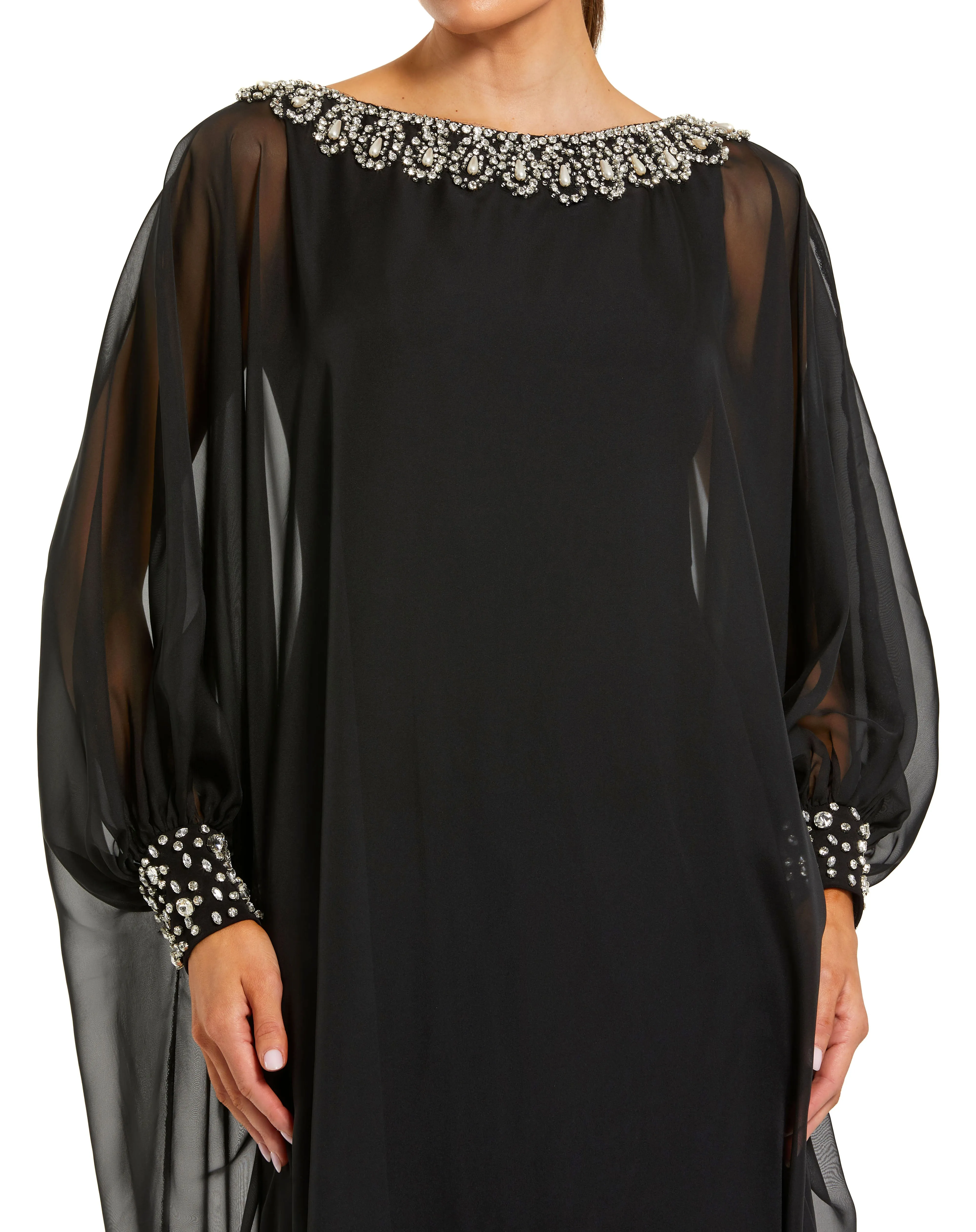 Black Long Sleeve Embellished Chiffon Kaftan Gown sold by Mac Duggal product image thumbnail 2