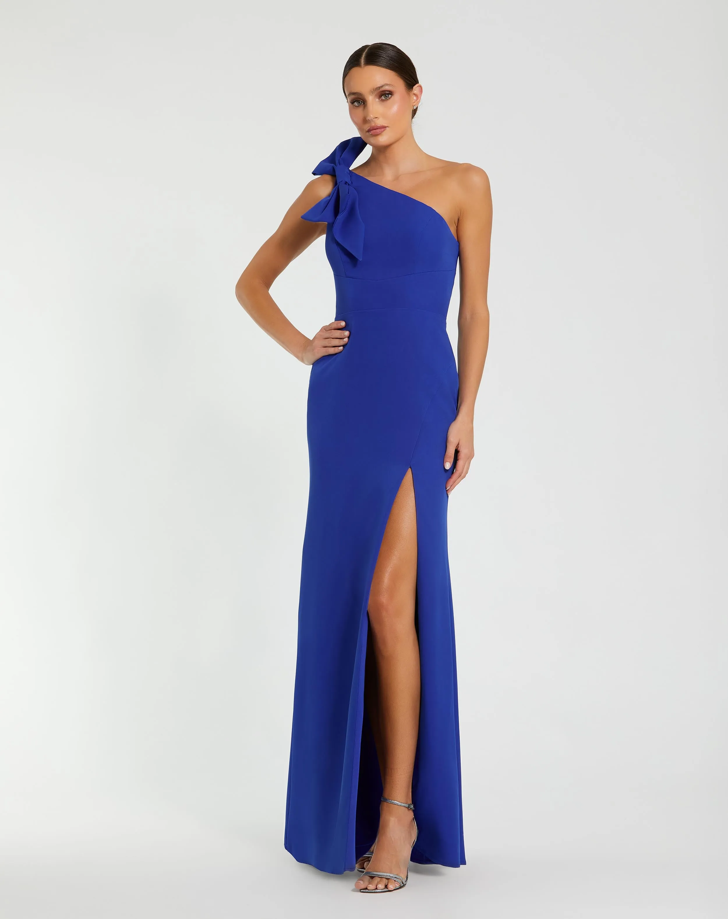Crepe One Shoulder Fitted Evening Gown With Bow sold by Mac Duggal product image thumbnail 2