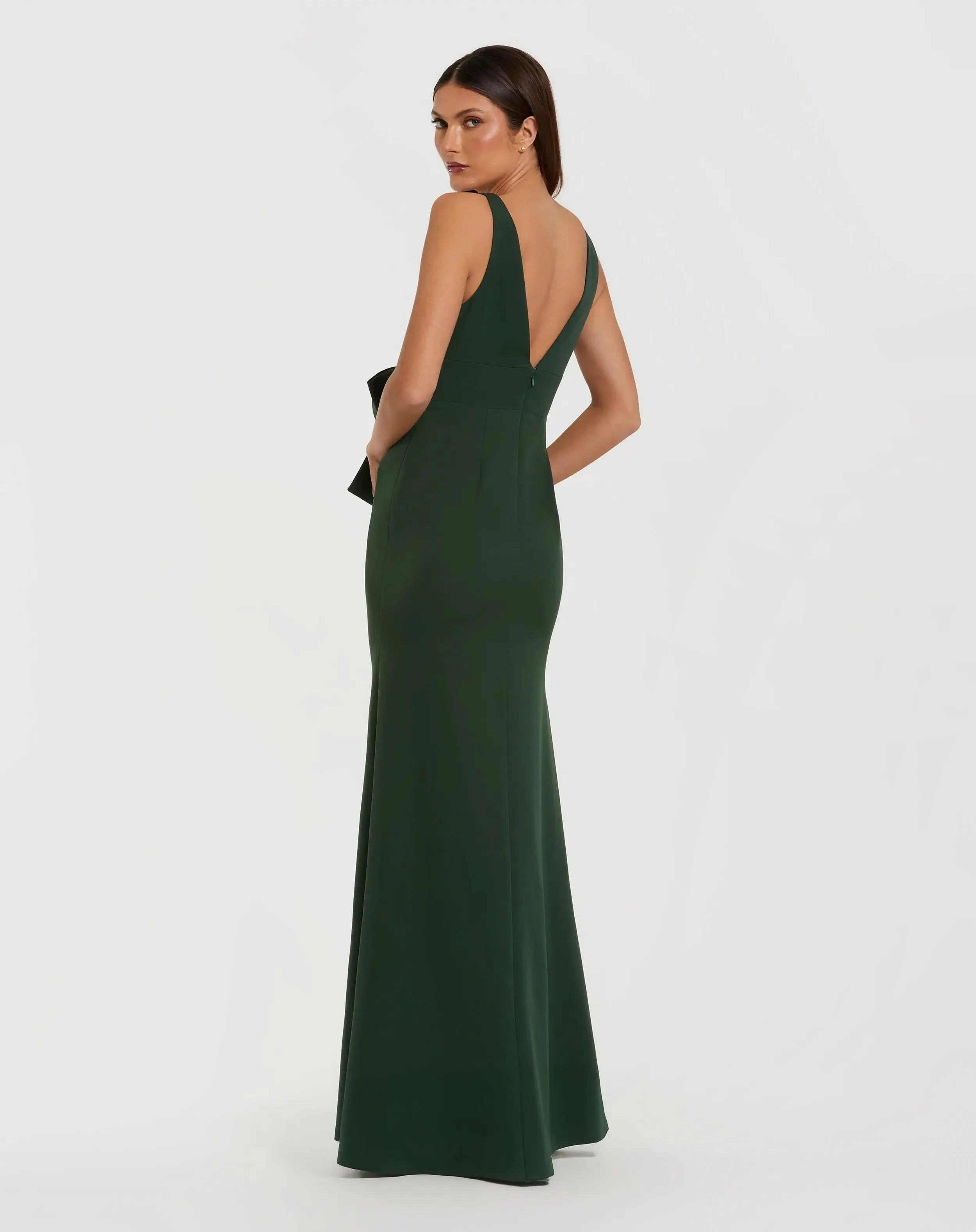 Green Crepe Sleeveless V-Neck Gown with Bow sold by Mac Duggal product image thumbnail 3