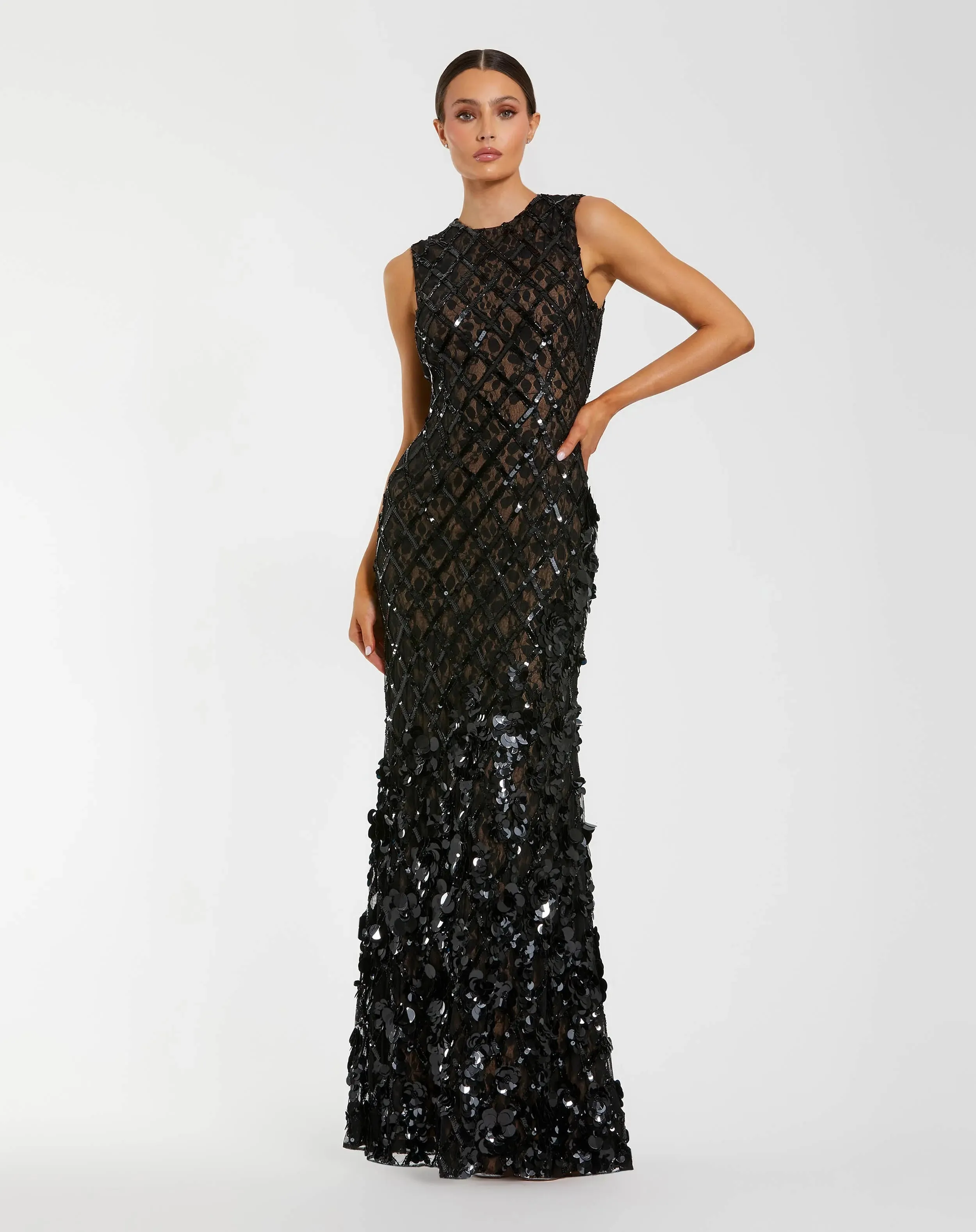 Black Embellished Sleeveless Mermaid Gown sold by Mac Duggal