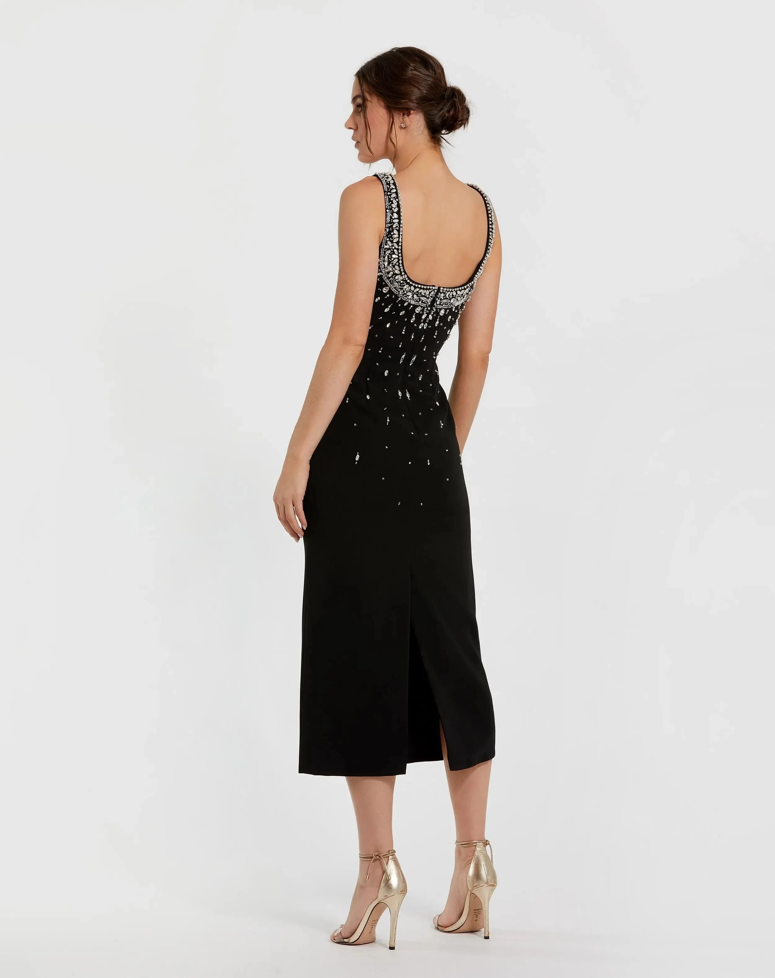 Black Beaded Crepe Scoop Neck Sleeveless Midi Dress sold by Mac Duggal product image thumbnail 3