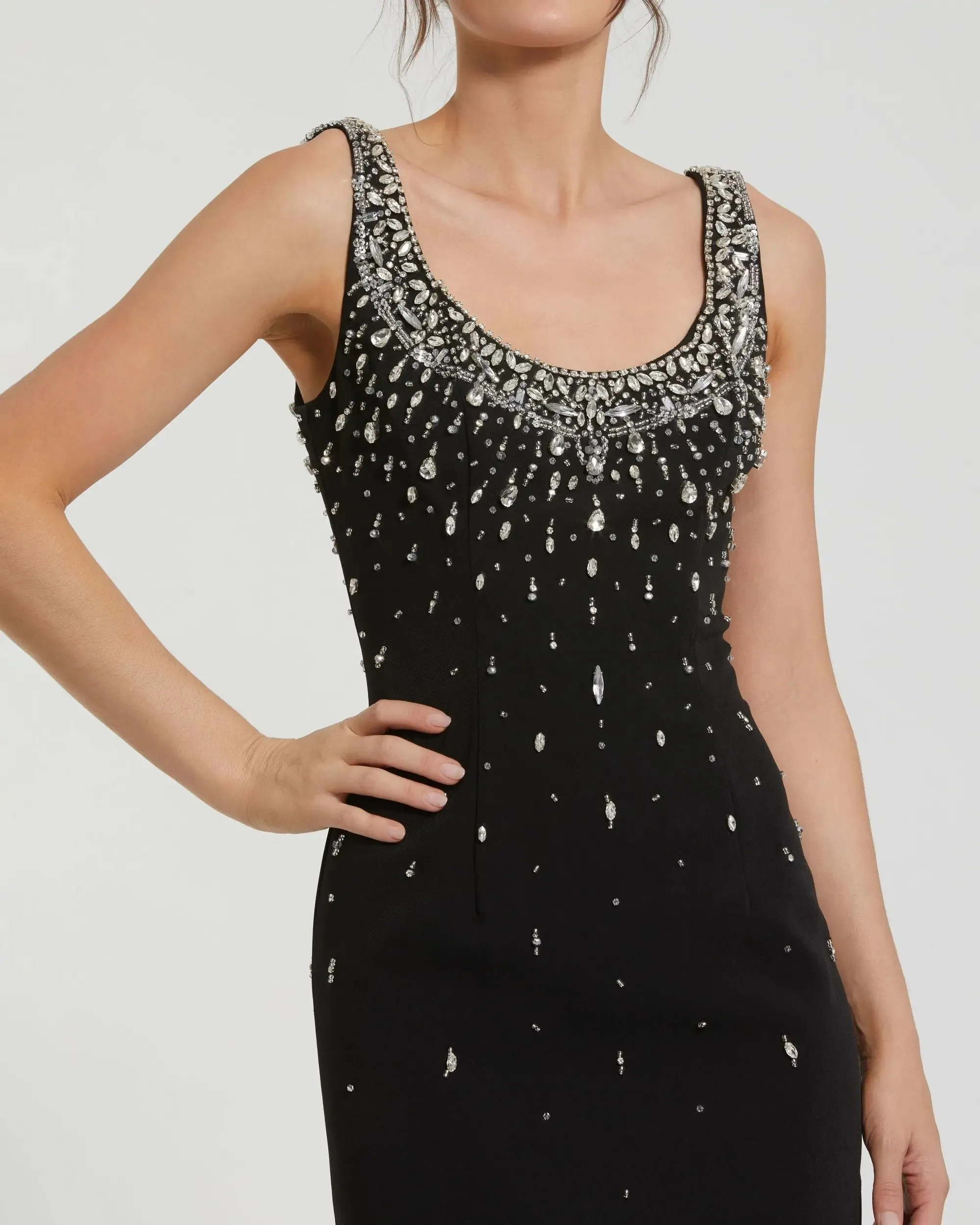 Black Beaded Crepe Scoop Neck Sleeveless Midi Dress sold by Mac Duggal product image thumbnail 2