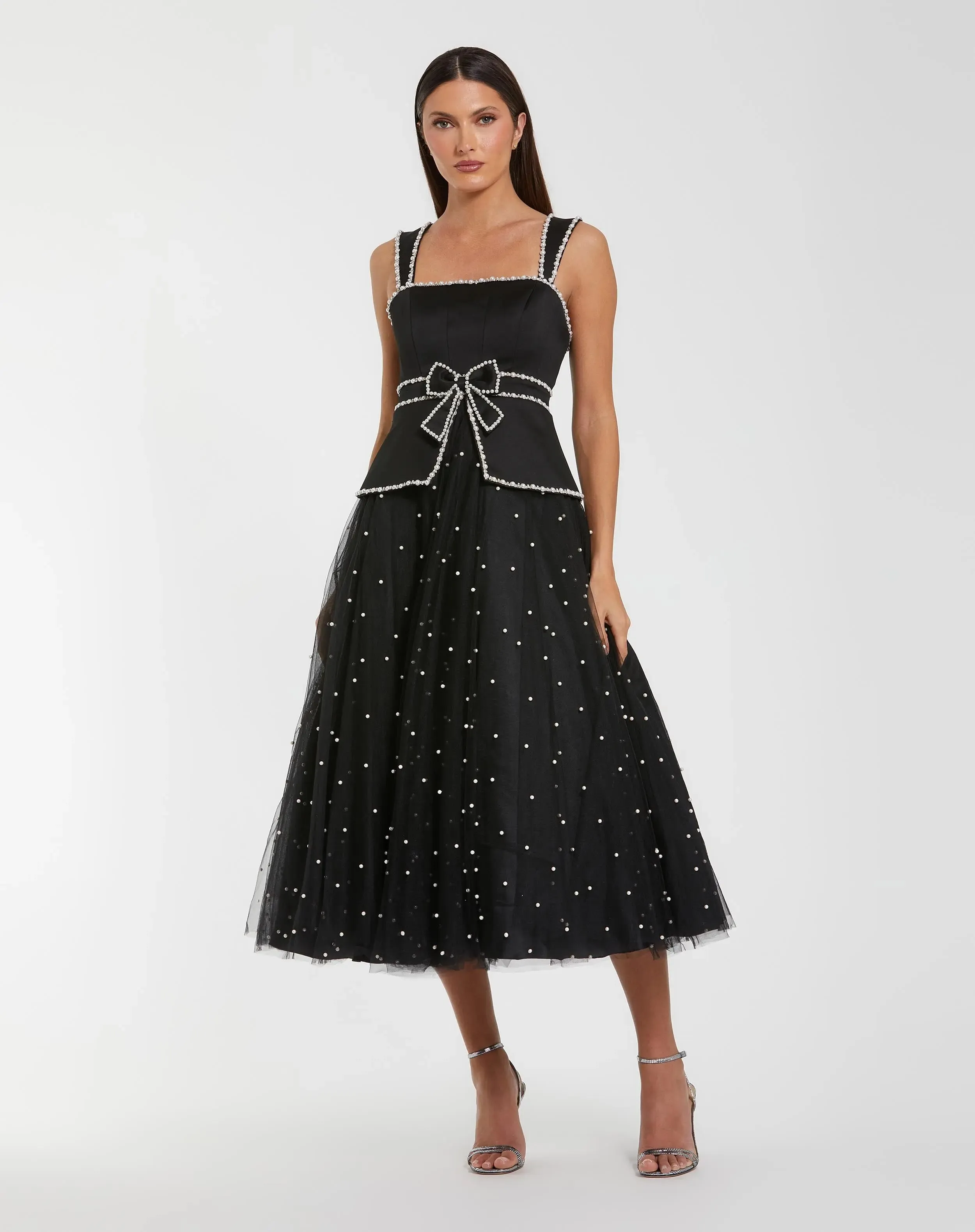 Black Sleeveless Embellished Crepe And Tulle Midi Dress sold by Mac Duggal