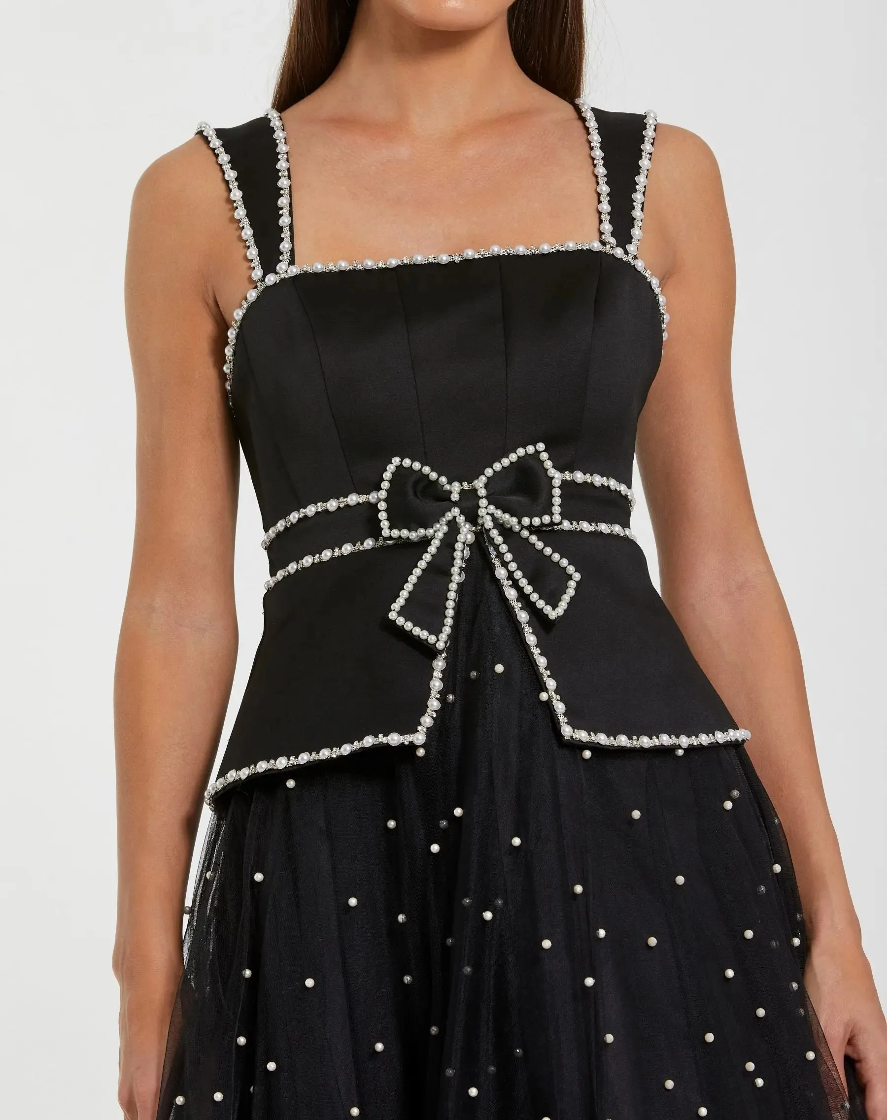 Black Sleeveless Embellished Crepe And Tulle Midi Dress sold by Mac Duggal product image thumbnail 2