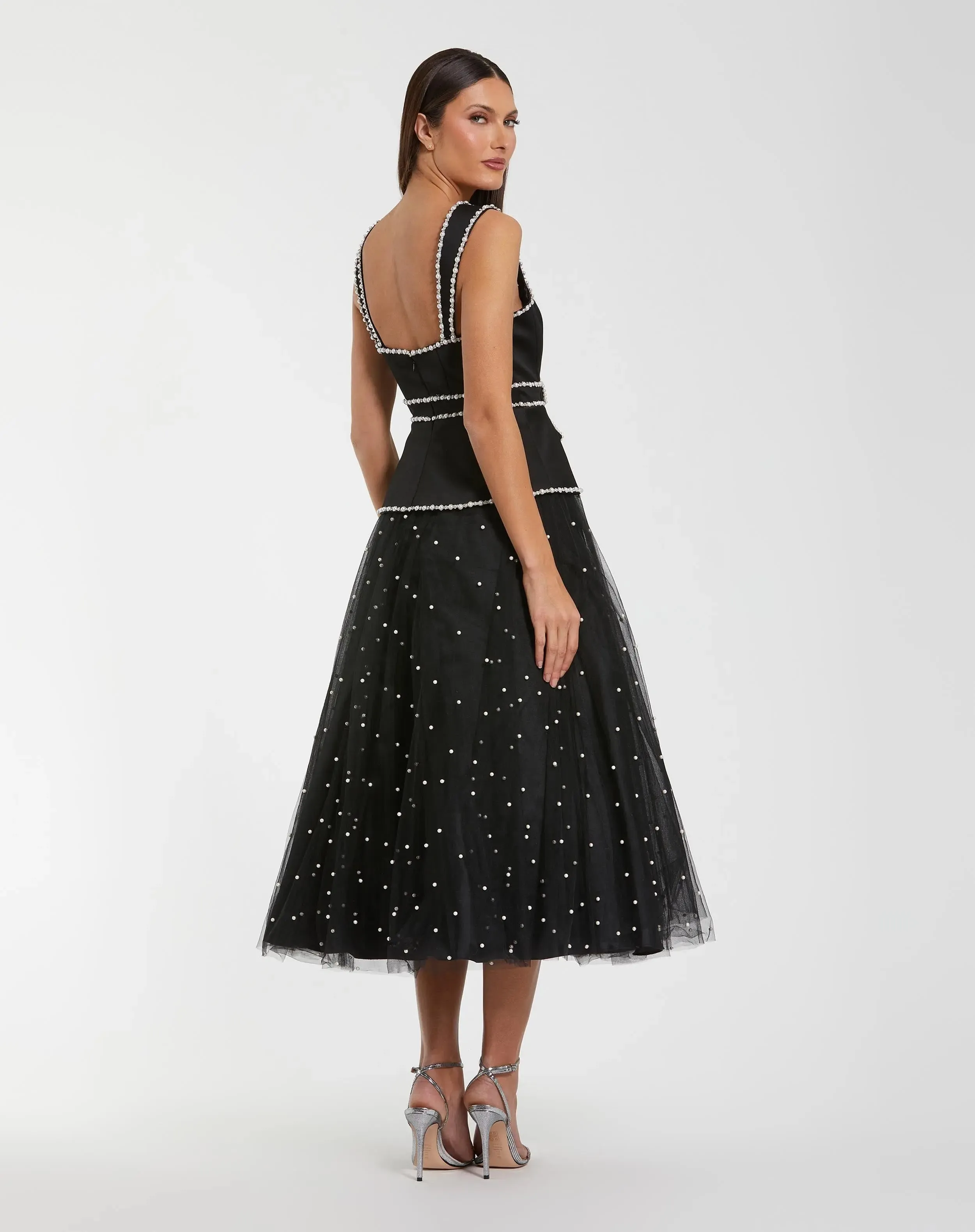 Black Sleeveless Embellished Crepe And Tulle Midi Dress sold by Mac Duggal product image thumbnail 3