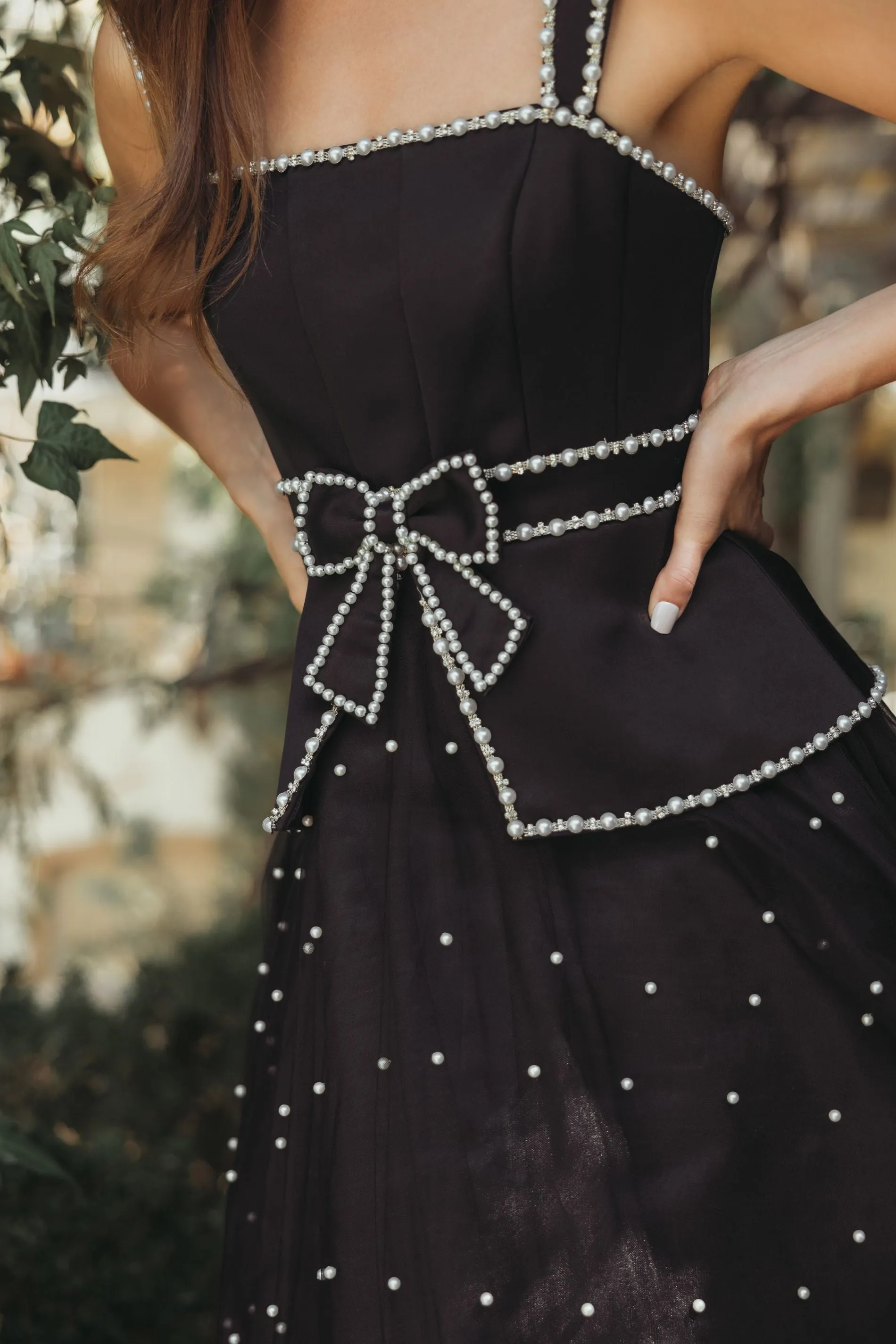 Black Sleeveless Embellished Crepe And Tulle Midi Dress sold by Mac Duggal product image thumbnail 5