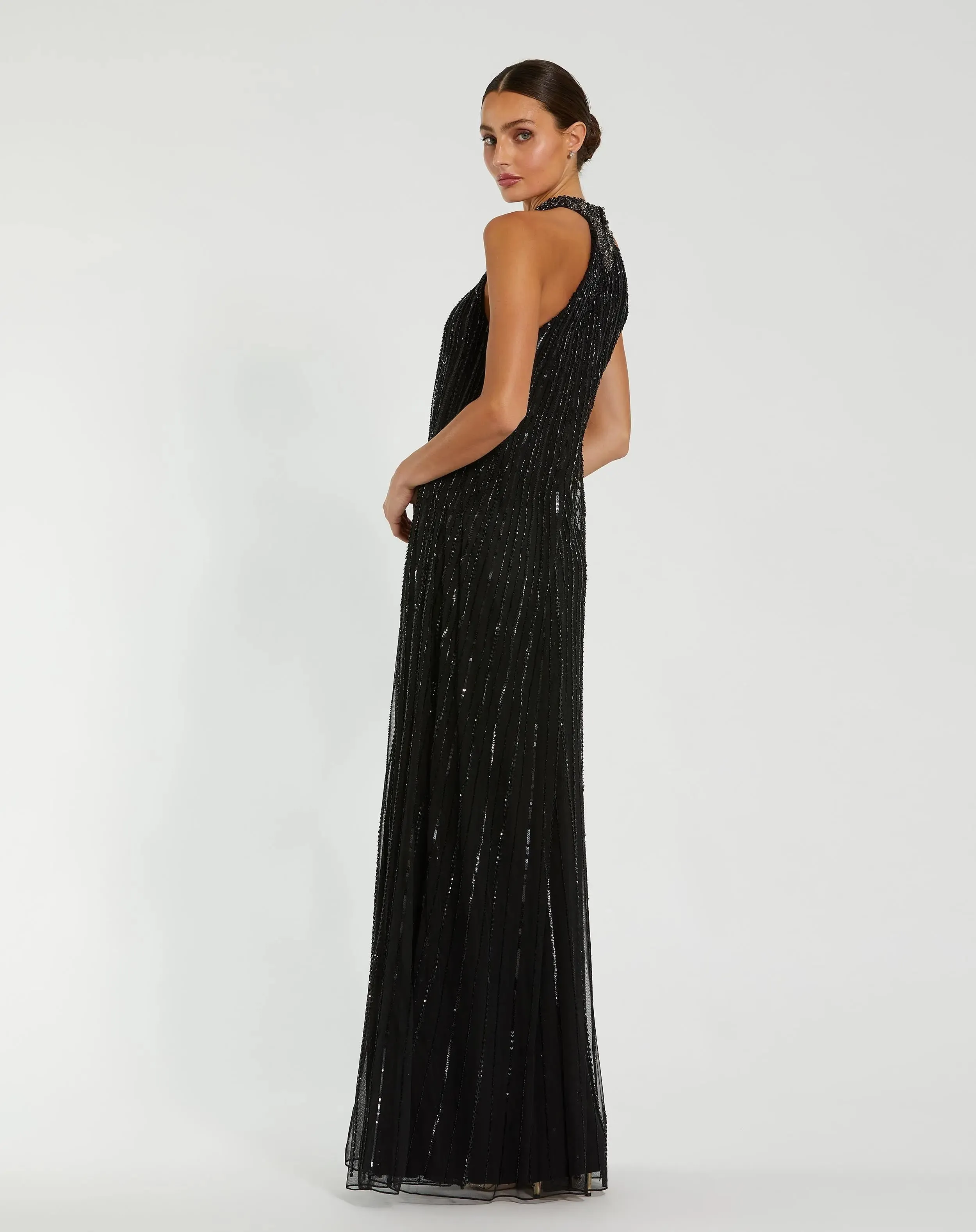 Black Sleeveless Halter Neck Embellished Trapeze Gown sold by Mac Duggal product image thumbnail 3