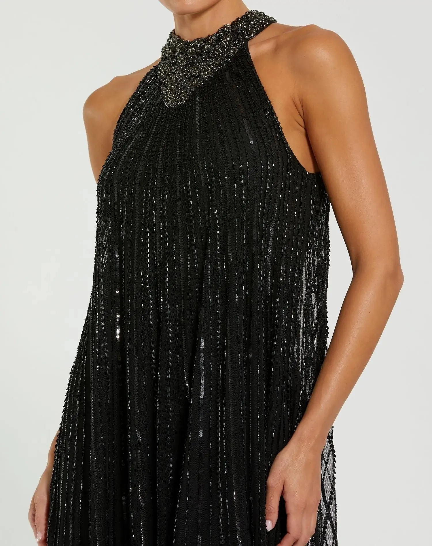 Black Sleeveless Halter Neck Embellished Trapeze Gown sold by Mac Duggal product image thumbnail 2