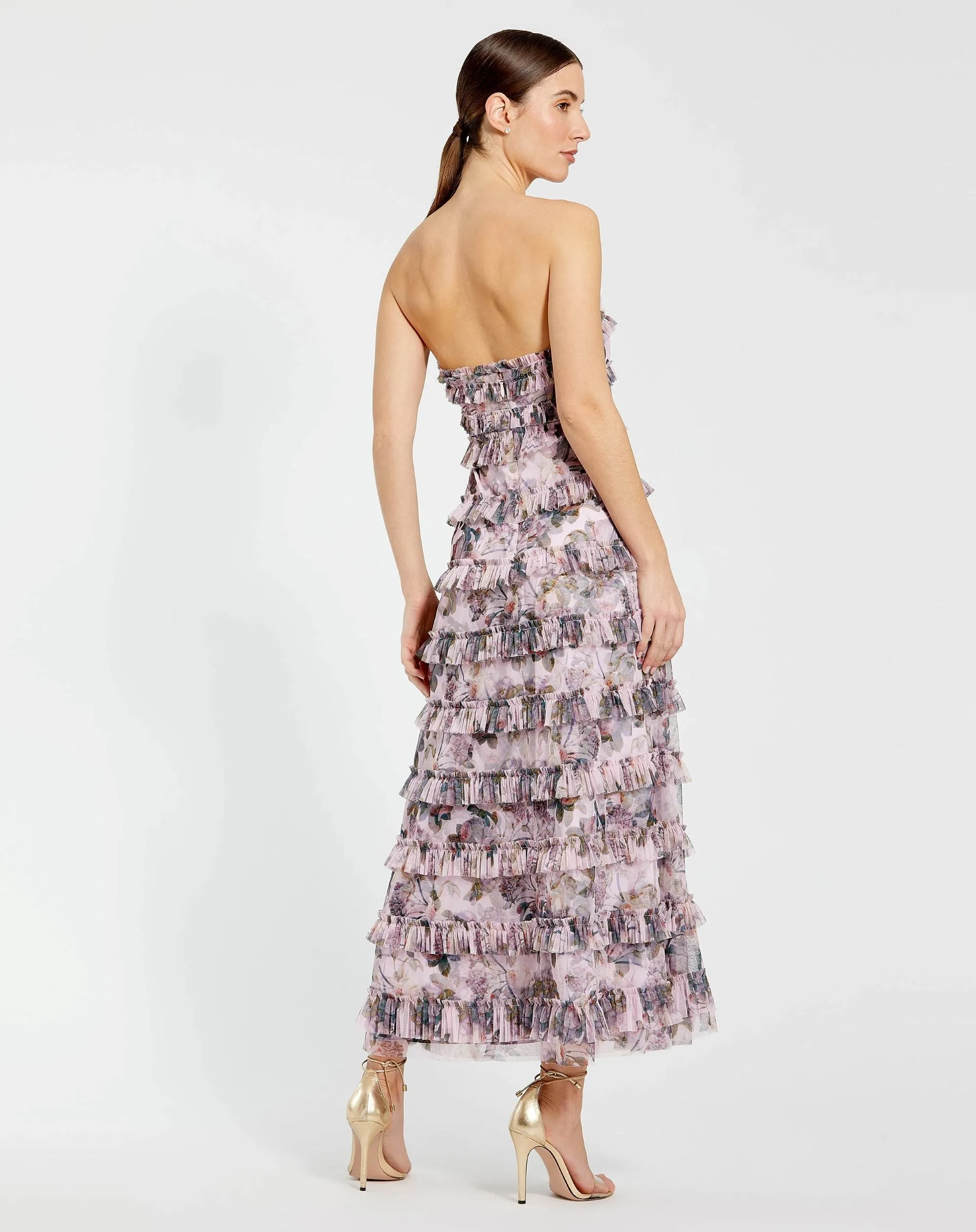 Purple Strapless Floral Micro Ruffle Dress sold by Mac Duggal product image thumbnail 3