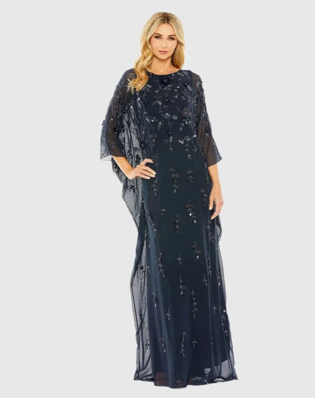 Navy Floral Embellished Kaftan Gown sold by Mac Duggal
