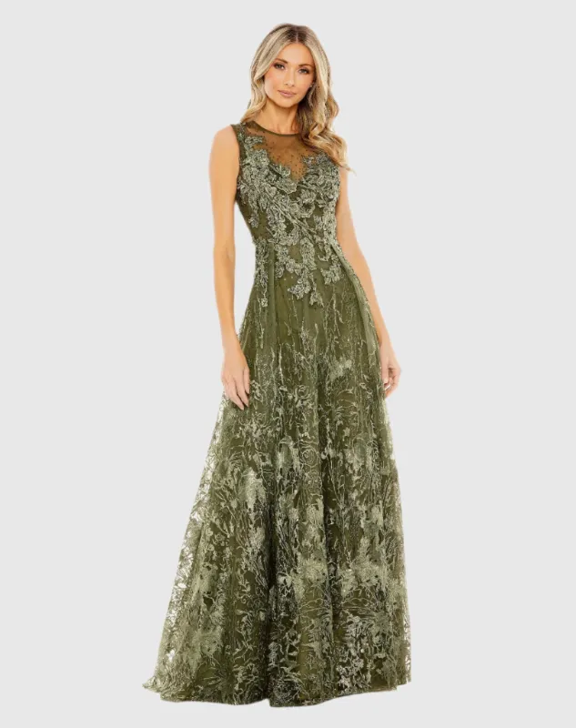 Green Embellished Embroidered Sleeveless A Line Gown sold by Mac Duggal
