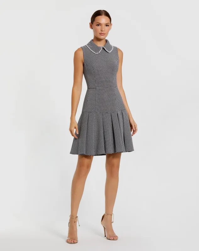 Black Sleeveless Collared Boucle Mini Dress sold by Mac Duggal