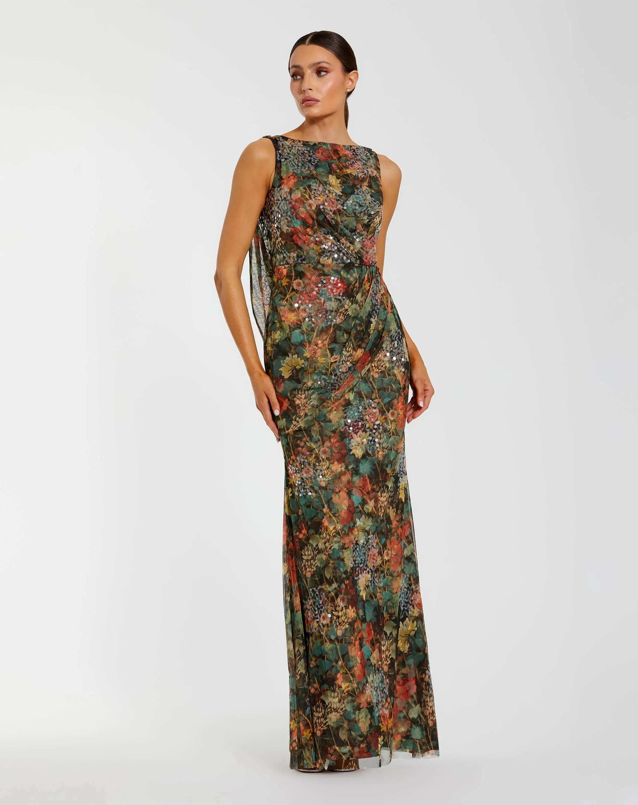 Multicolor Floral Embellished Column Gown sold by Mac Duggal