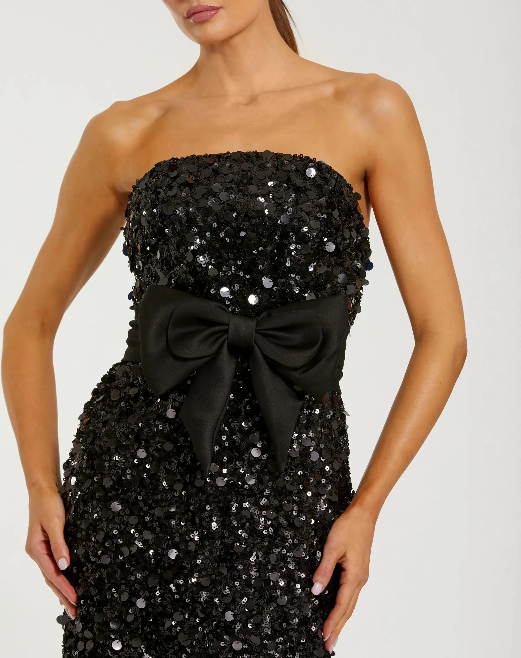 Black Strapless Sequin Evening Gown With Bow sold by Mac Duggal product image thumbnail 2