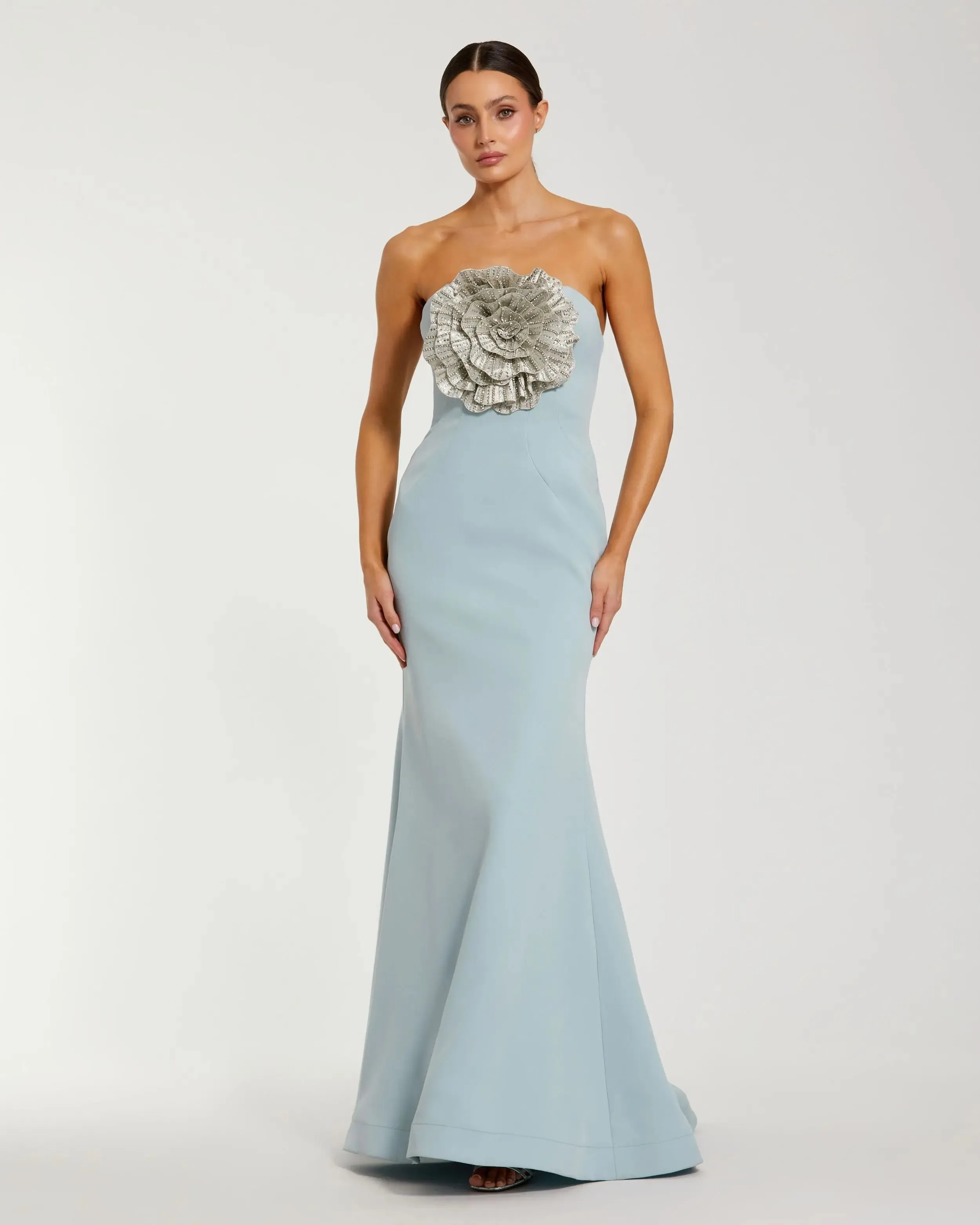 Strapless Crepe Trumpet Gown with 3D Rhinestone Flower sold by Mac Duggal product image thumbnail 2