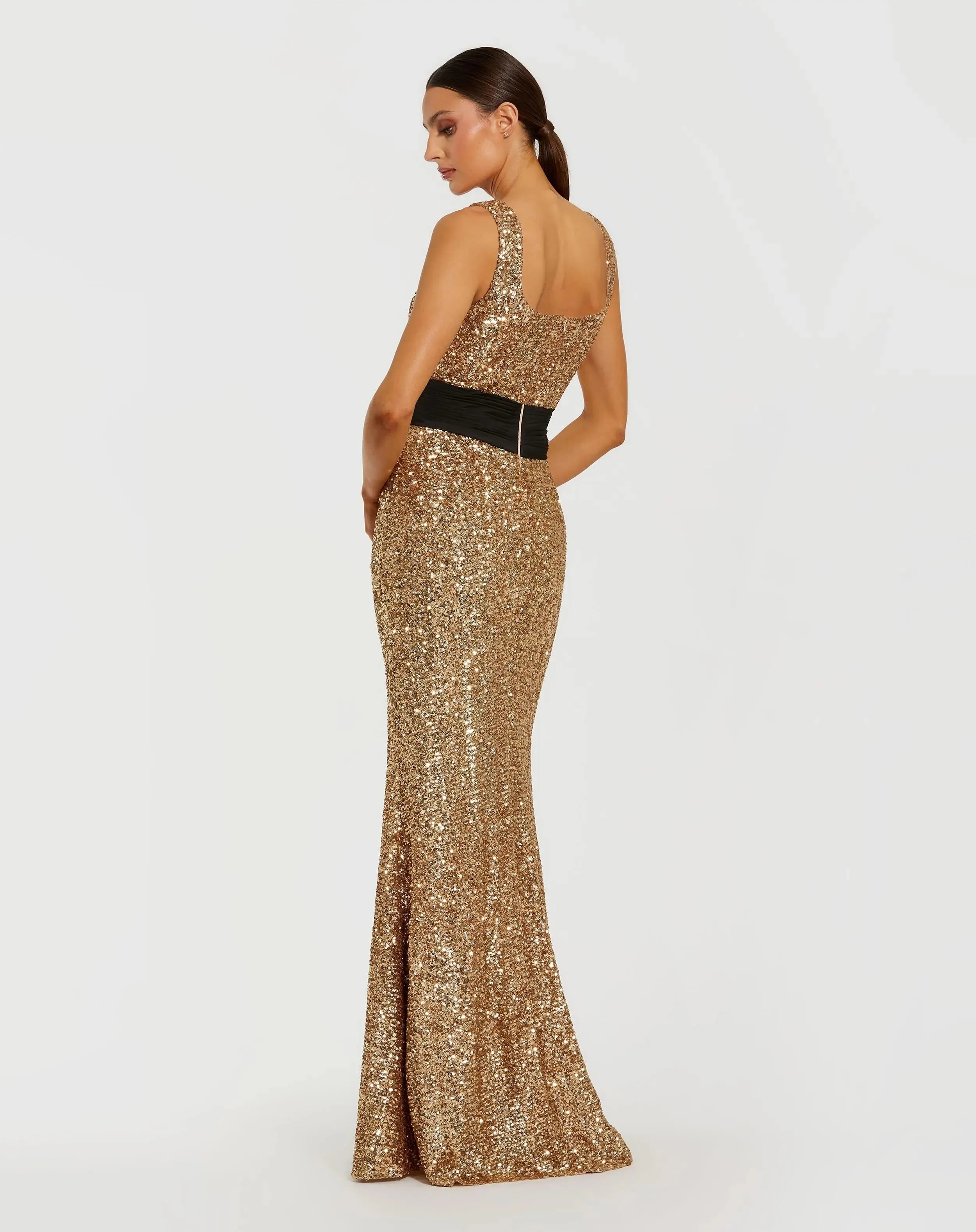 Gold Sequin Square Neck Column Gown With Faille Bow sold by Mac Duggal product image thumbnail 3