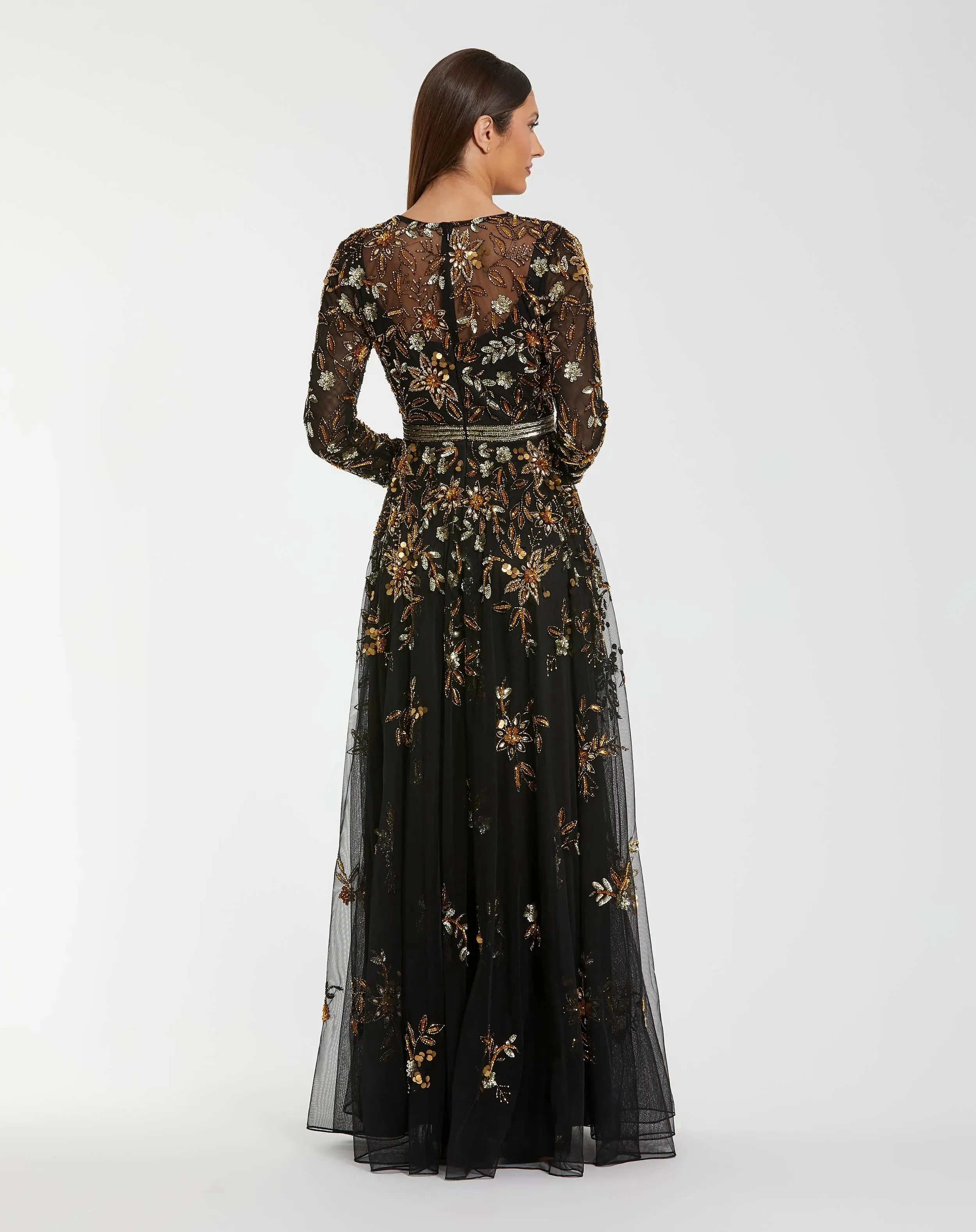 Black Hand Embellished Long Sleeve A Line Gown sold by Mac Duggal product image thumbnail 3