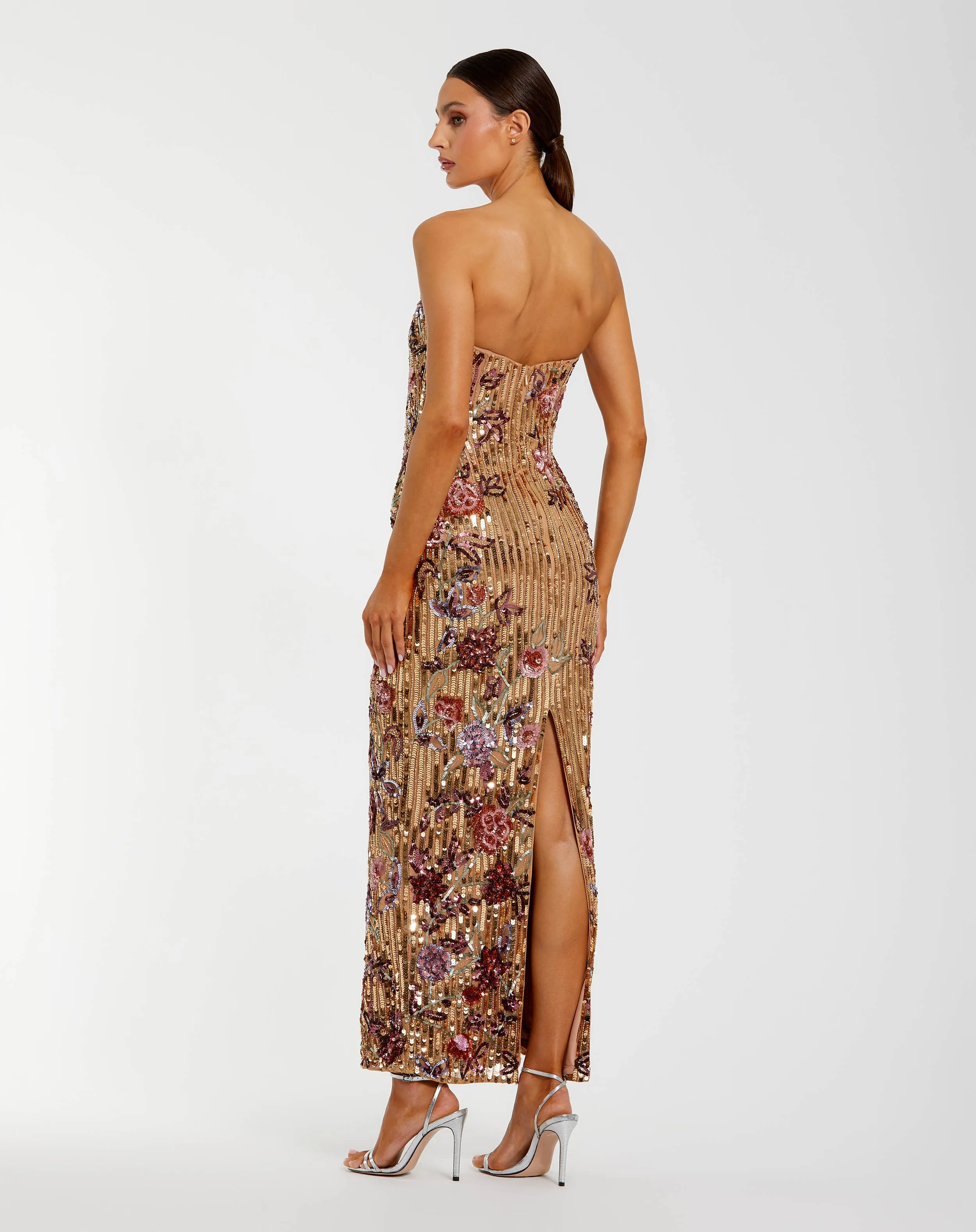 Gold Floral Embellished Strapless Column Dress sold by Mac Duggal product image thumbnail 3