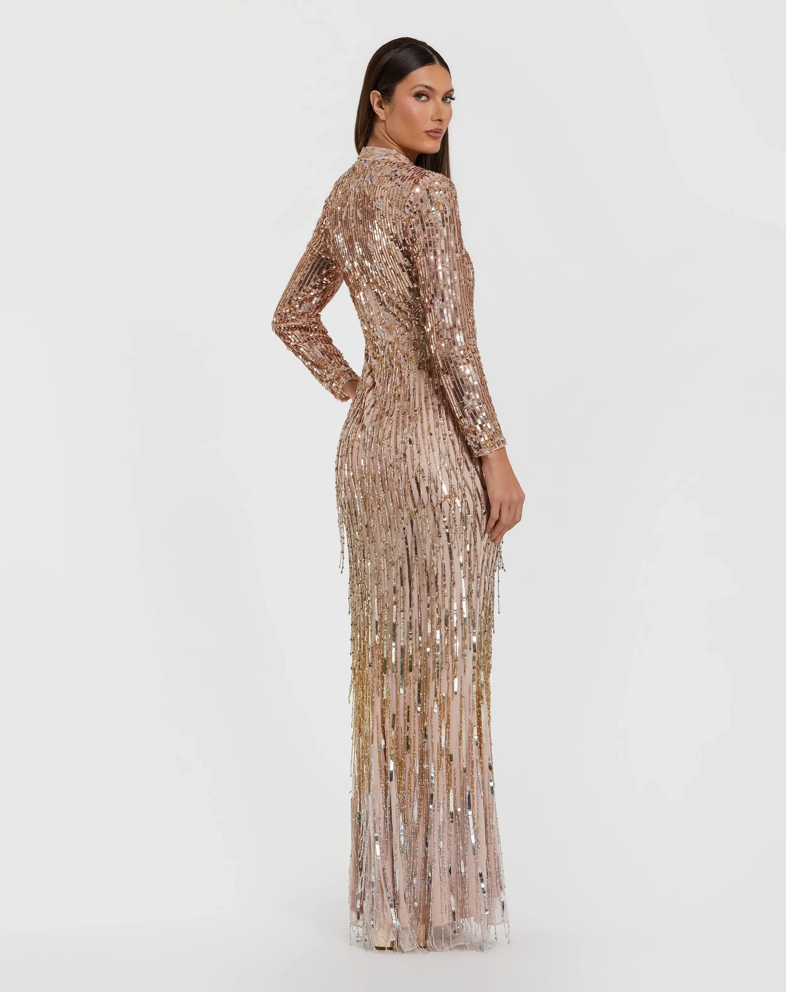 Pink Long Sleeve Fringe Embellished Column Gown sold by Mac Duggal product image thumbnail 3