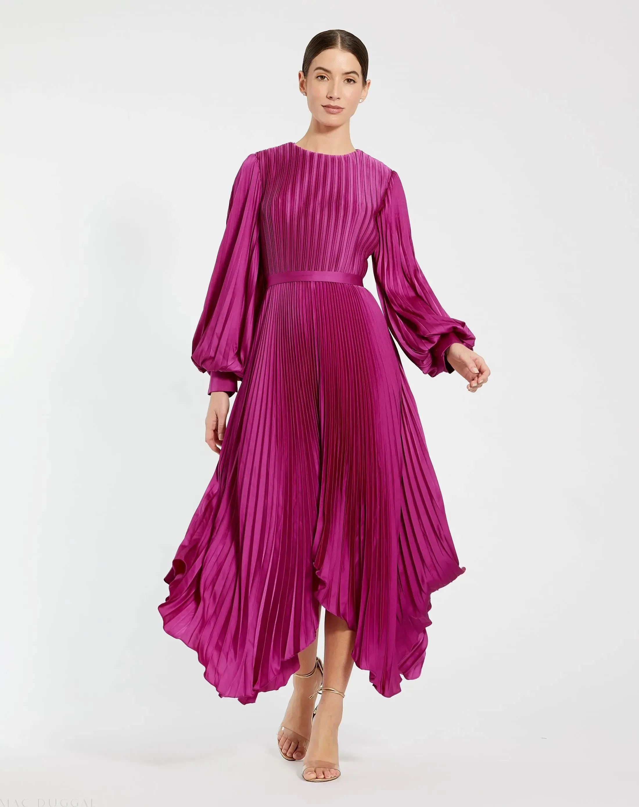 Long Sleeve Pleated Charmeuse Handkerchief Dress sold by Mac Duggal product image thumbnail 2