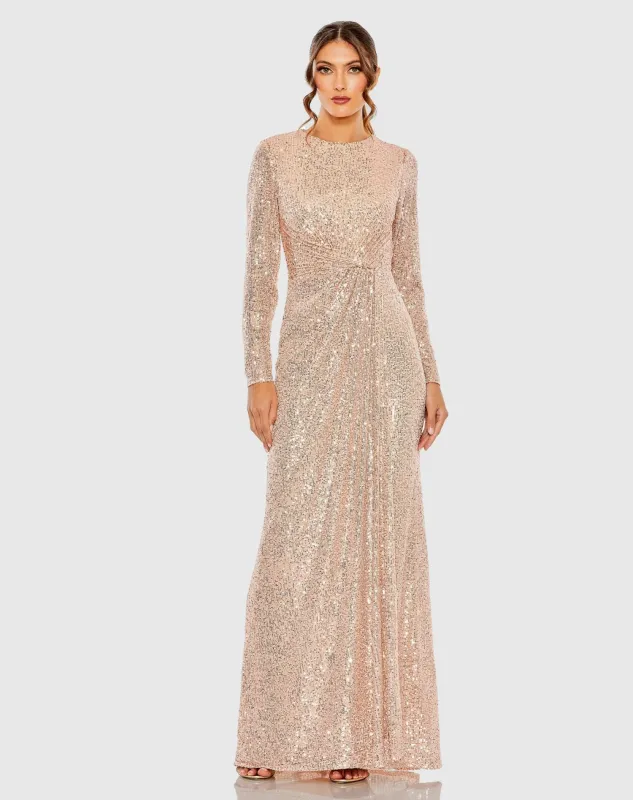 Light Pink Sequined Long Sleeve Side Knot Gown sold by Mac Duggal