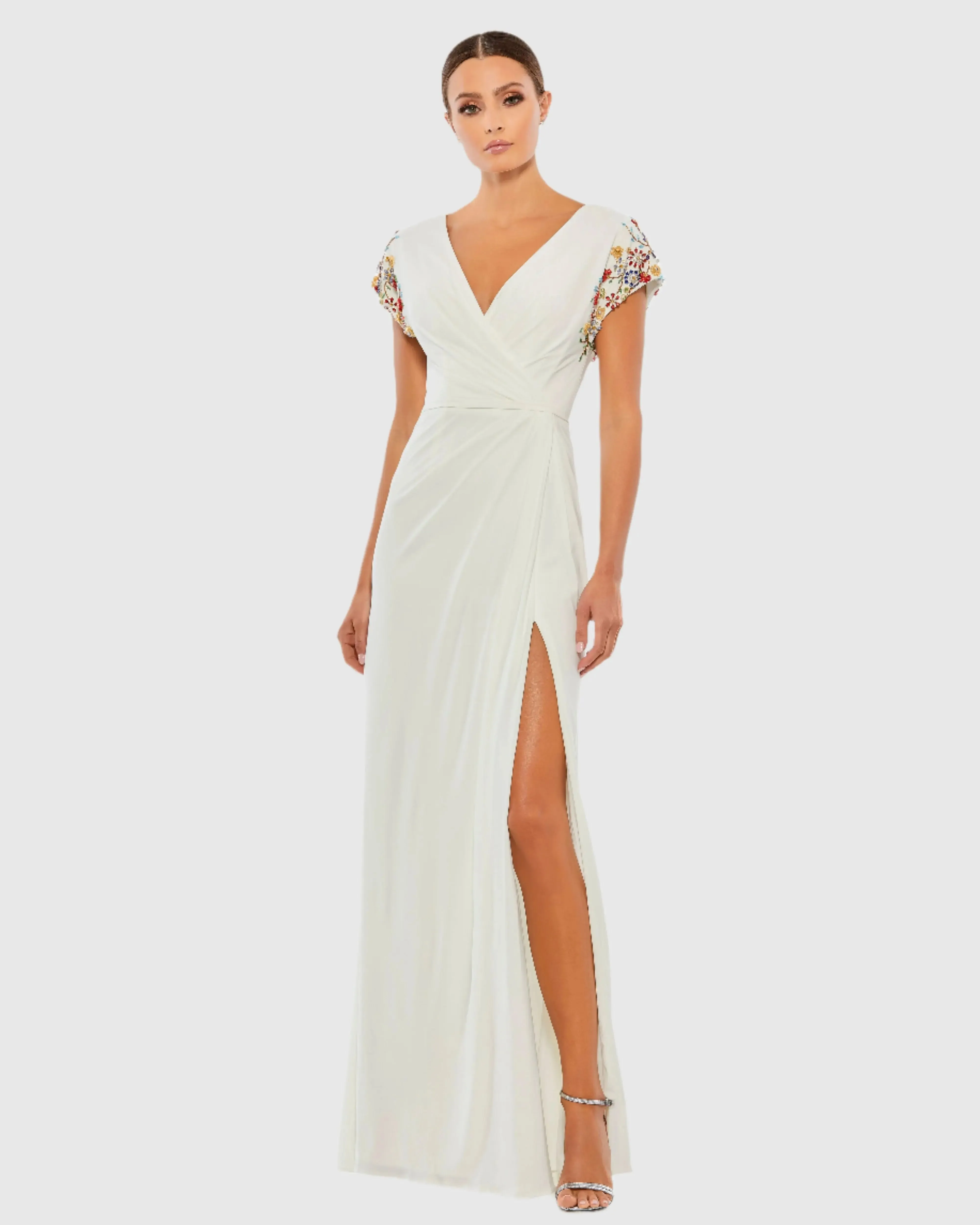 Black Embellished Sleeve Jersey Wrap Gown sold by Mac Duggal product image thumbnail 2