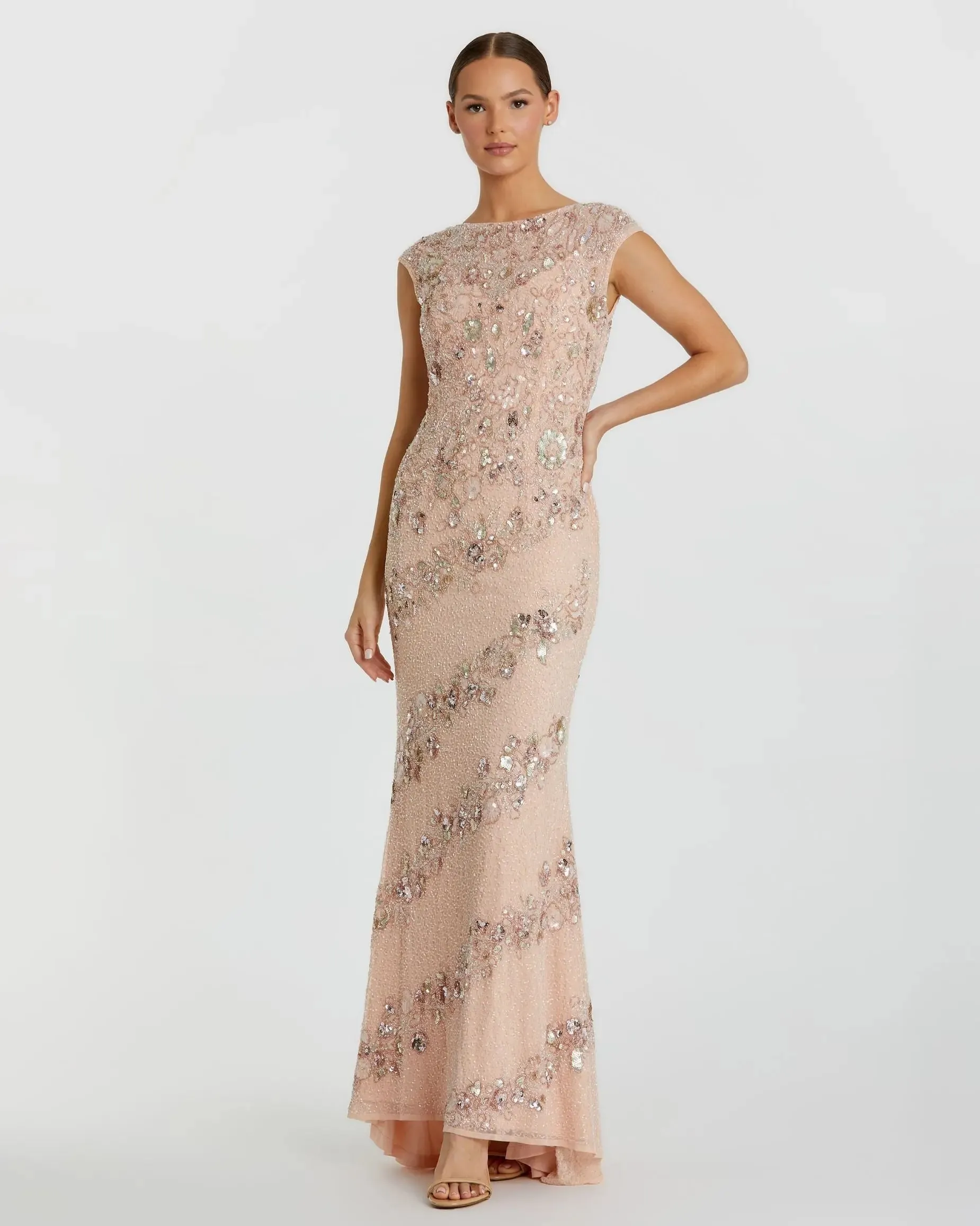 Floral Embellished Cap Sleeve Column Gown sold by Mac Duggal