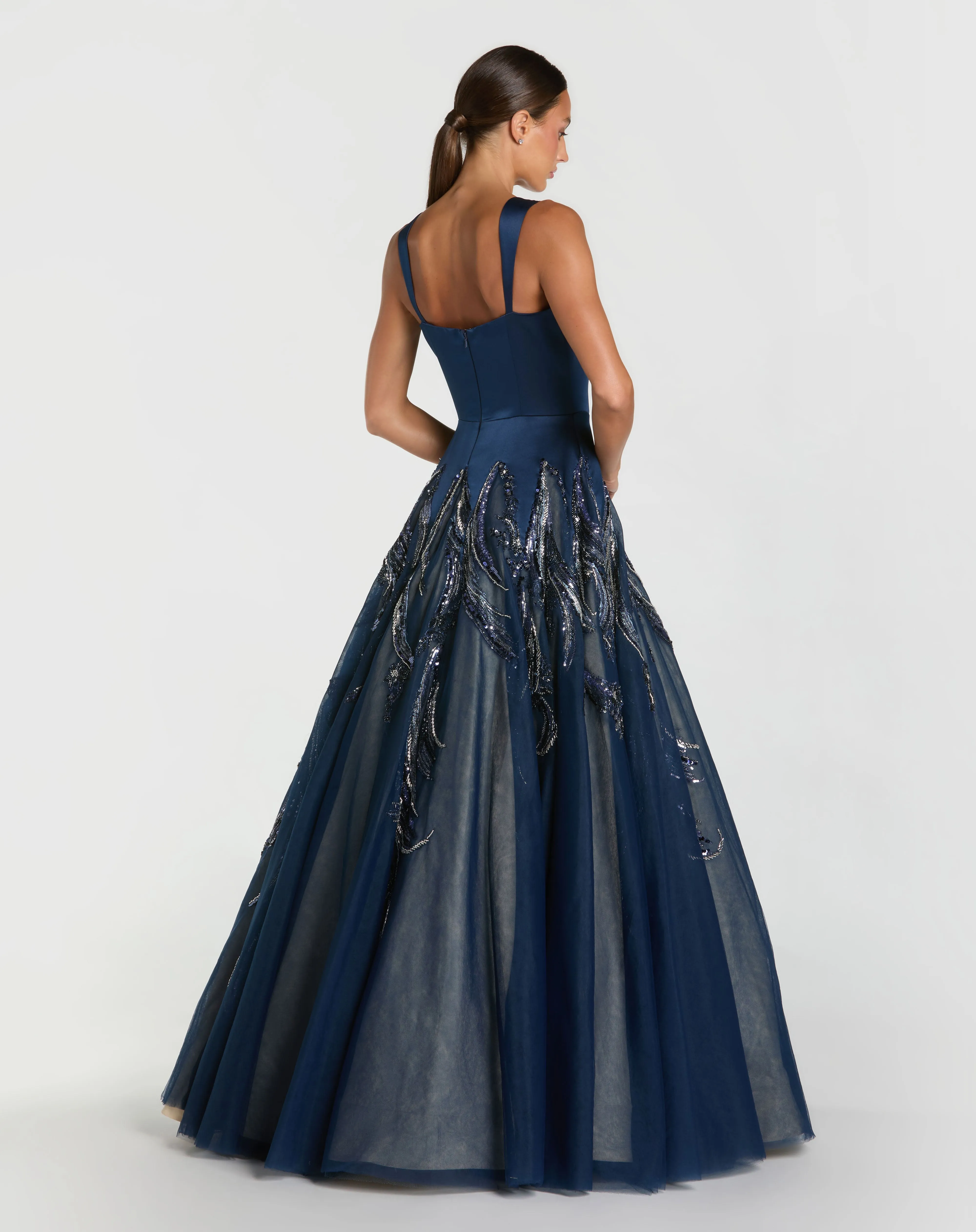 Navy Embellished Satin Ball Gown With Tulle Skirt sold by Mac Duggal product image thumbnail 3