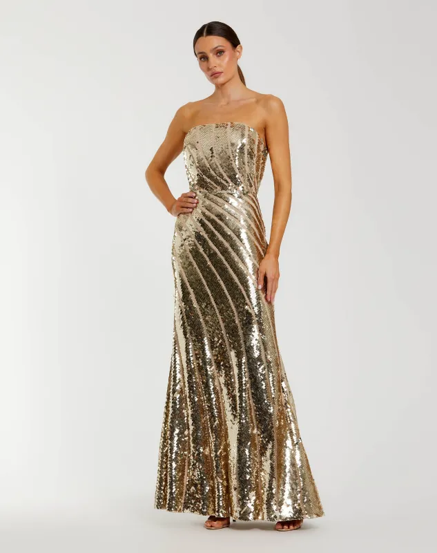 Gold Strapless Sequin Trumpet Gown sold by Mac Duggal