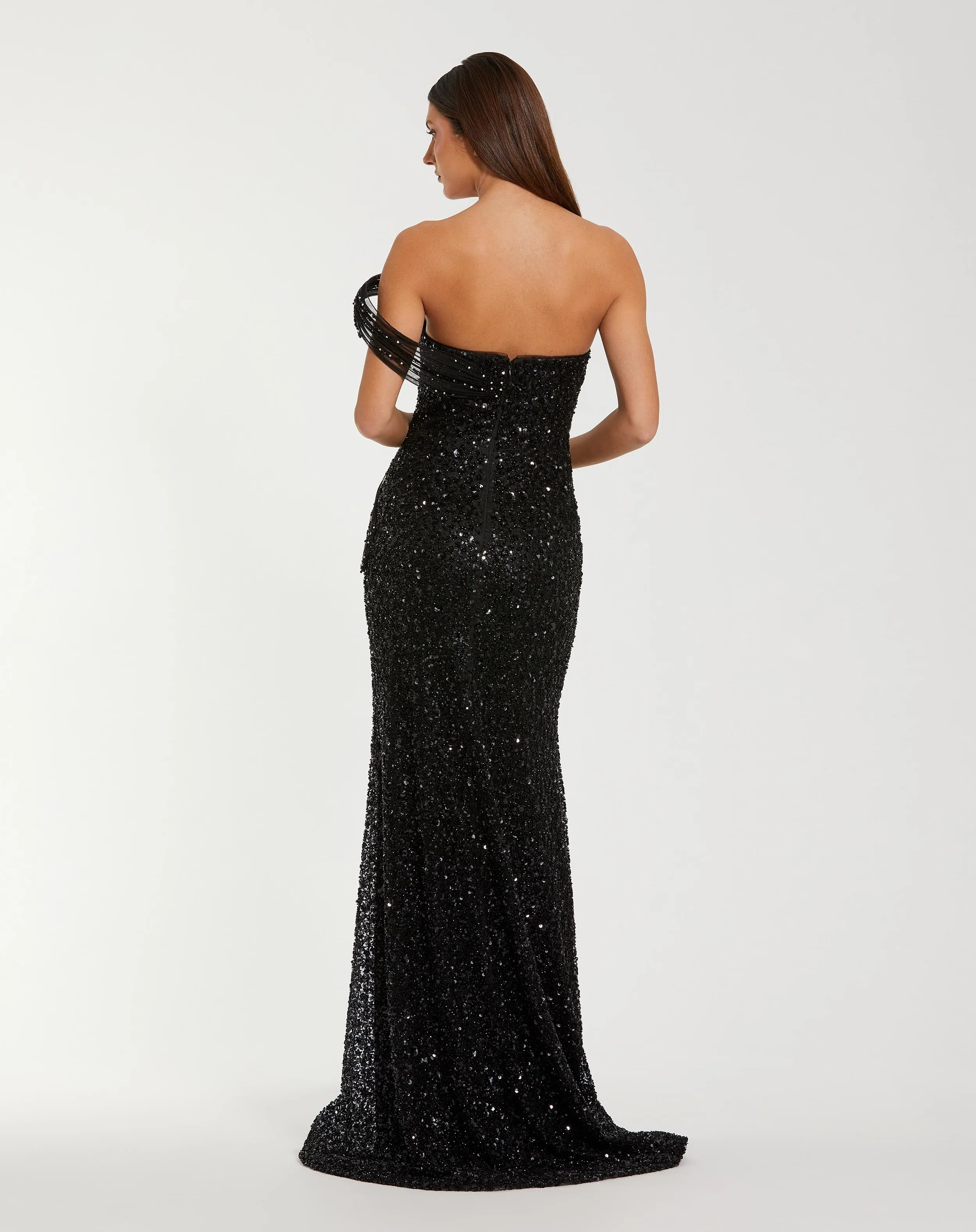 Black Embellished Strapless Gown With Sculptural Drape sold by Mac Duggal product image thumbnail 3
