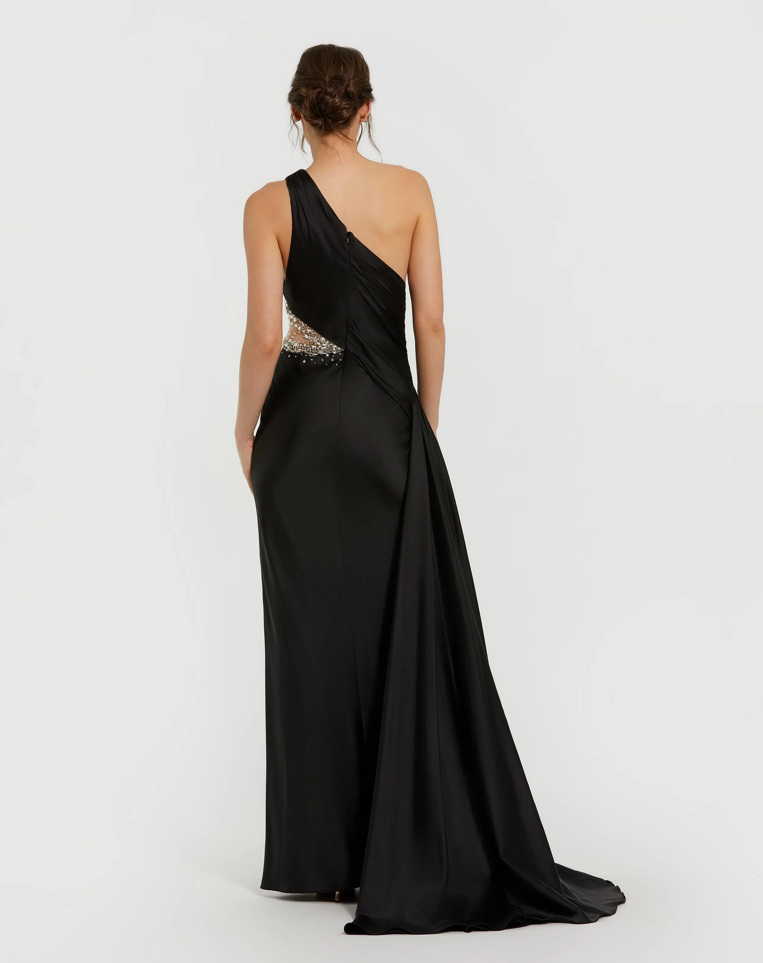Black One Shoulder Charmeuse Gown With Beaded Cutout sold by Mac Duggal product image thumbnail 3