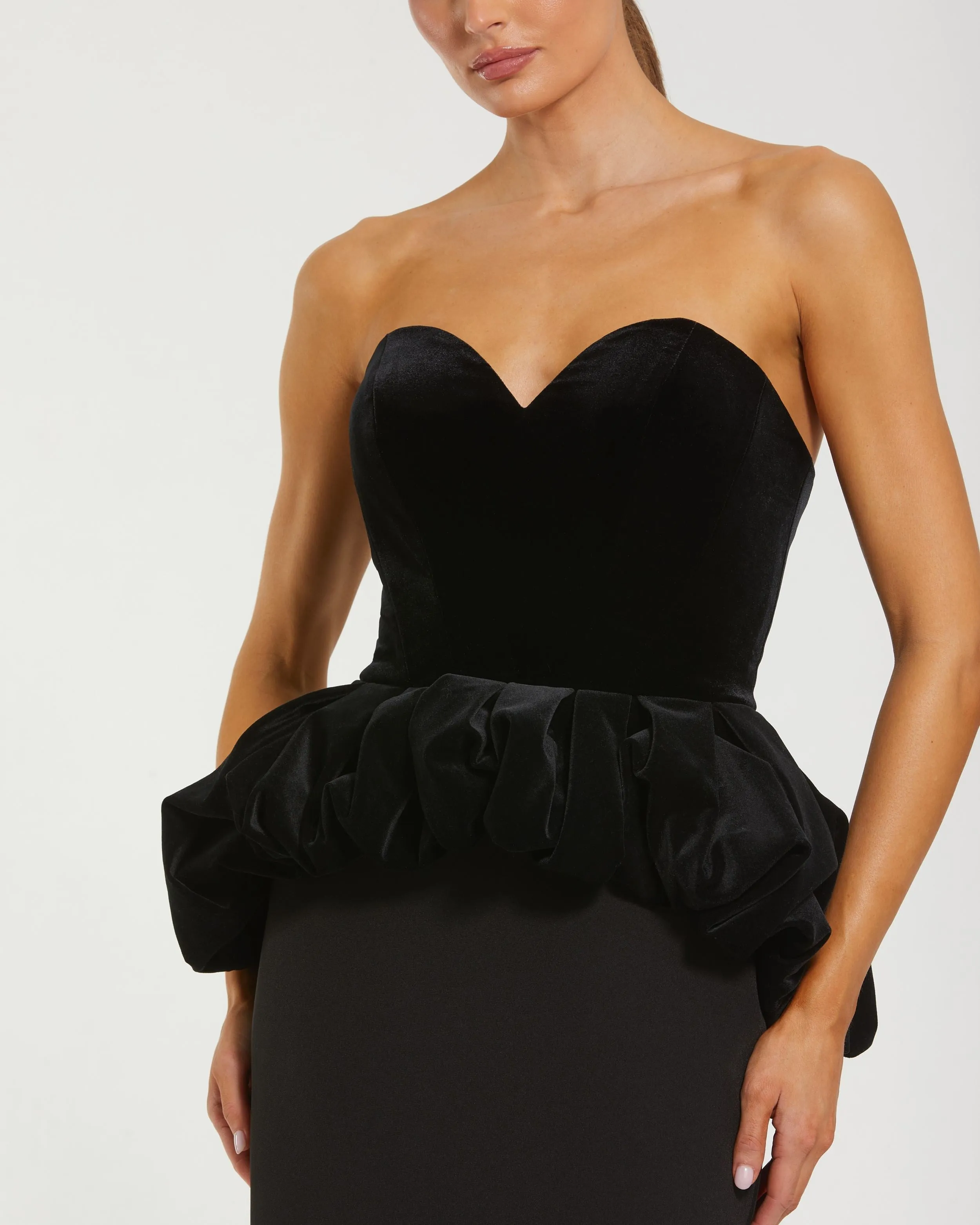 Black Strapless Velvet Peplum Gown sold by Mac Duggal product image thumbnail 2