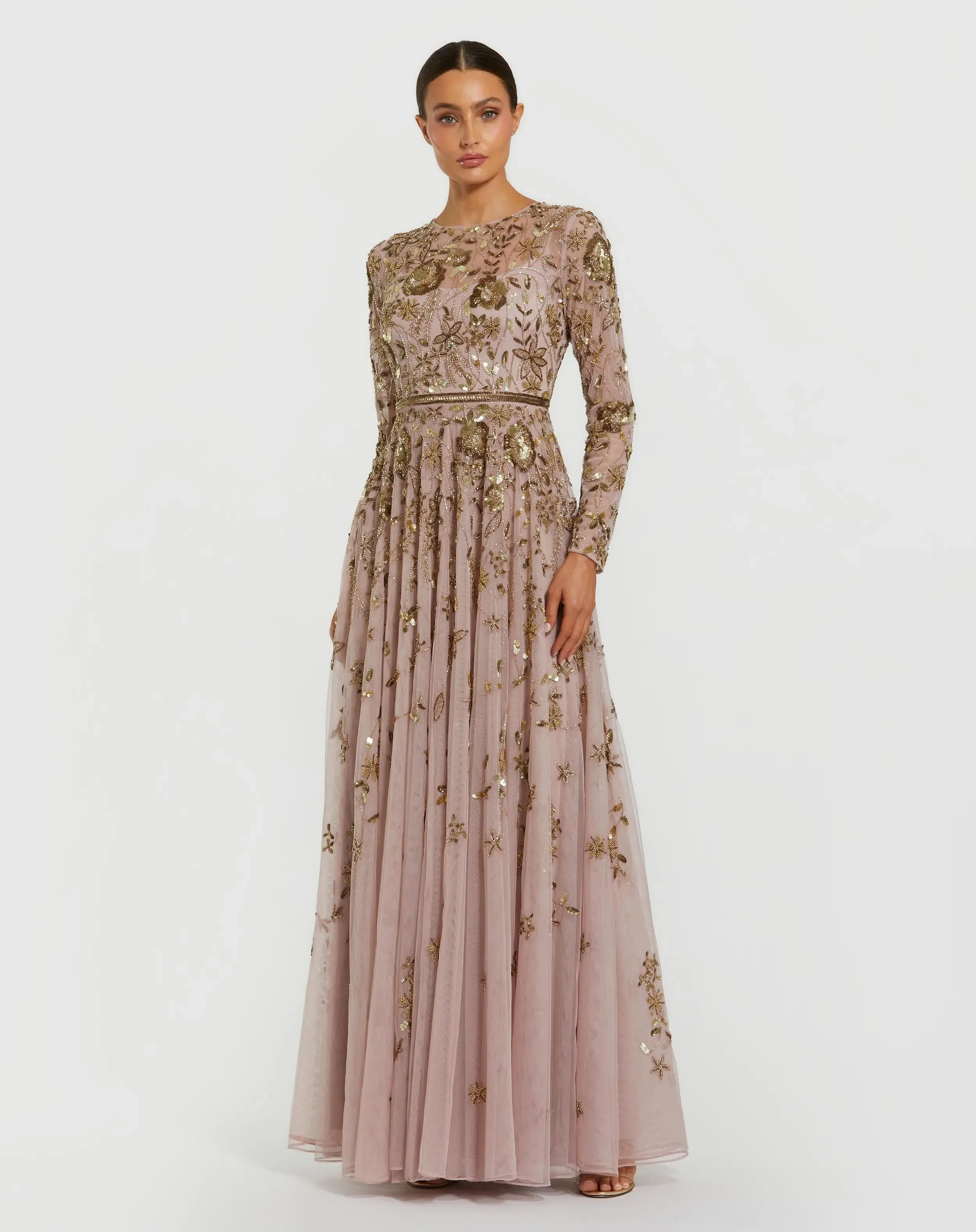 Long Sleeve Hand Embellished Floral A-line Gown sold by Mac Duggal product image thumbnail 2
