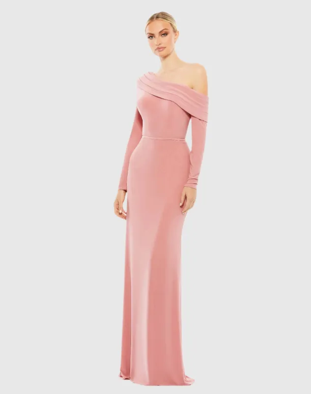 Drop Shoulder Long Sleeve Column Gown sold by Mac Duggal