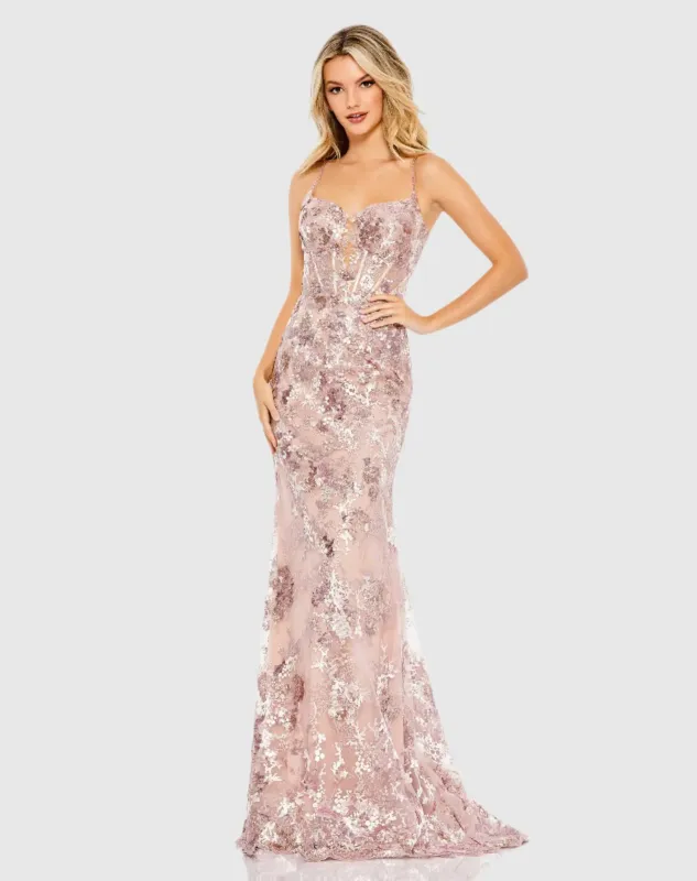Pink Embroidered Spaghetti Strap Trumpet Gown sold by Mac Duggal
