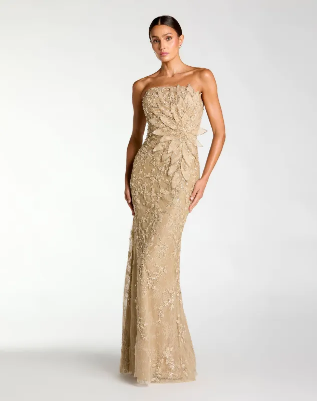 Beaded Strapless Mermaid Gown With 3D Flowers sold by Mac Duggal