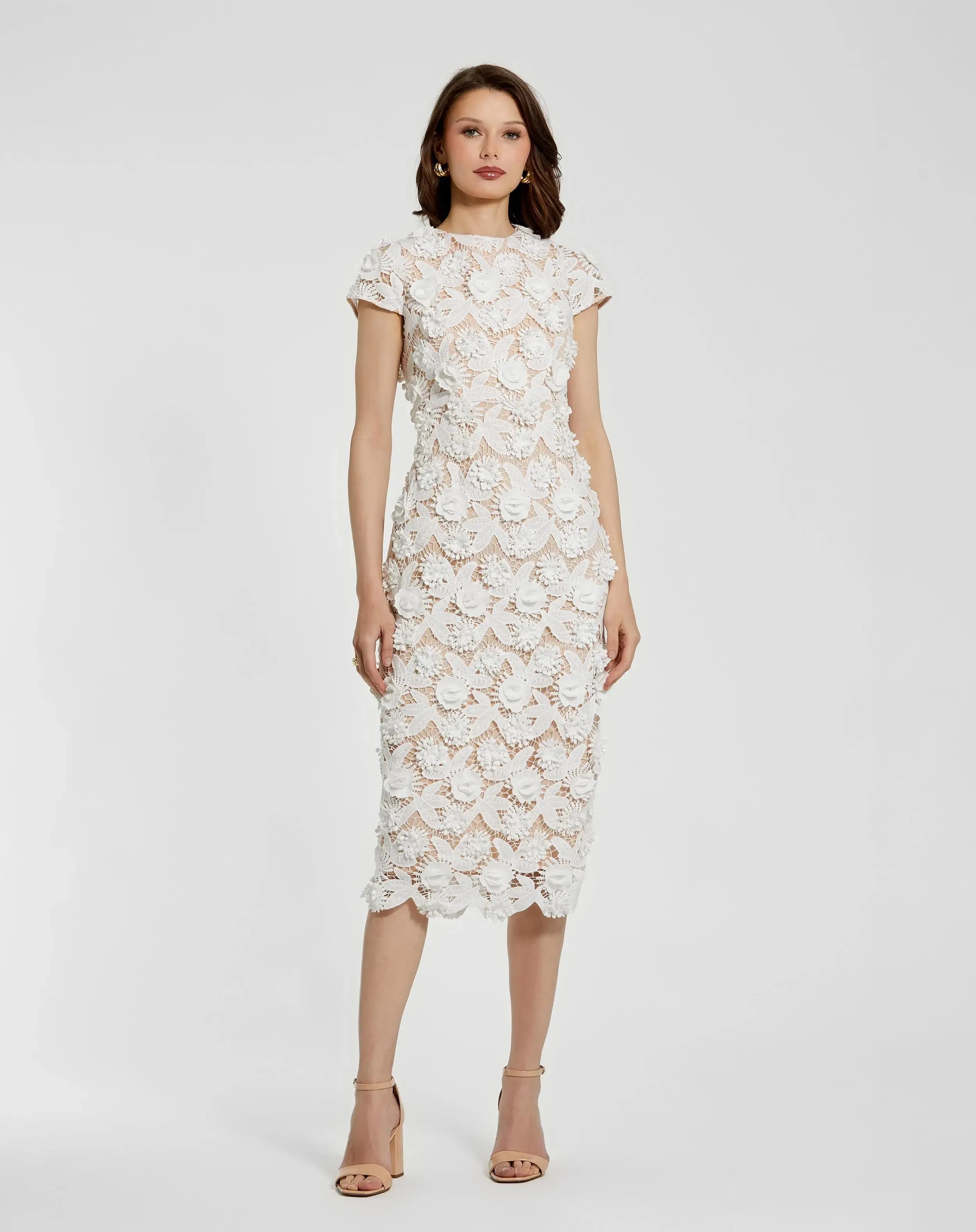 Floral Lace Fitted Short Sleeve Midi Dress sold by Mac Duggal product image thumbnail 2