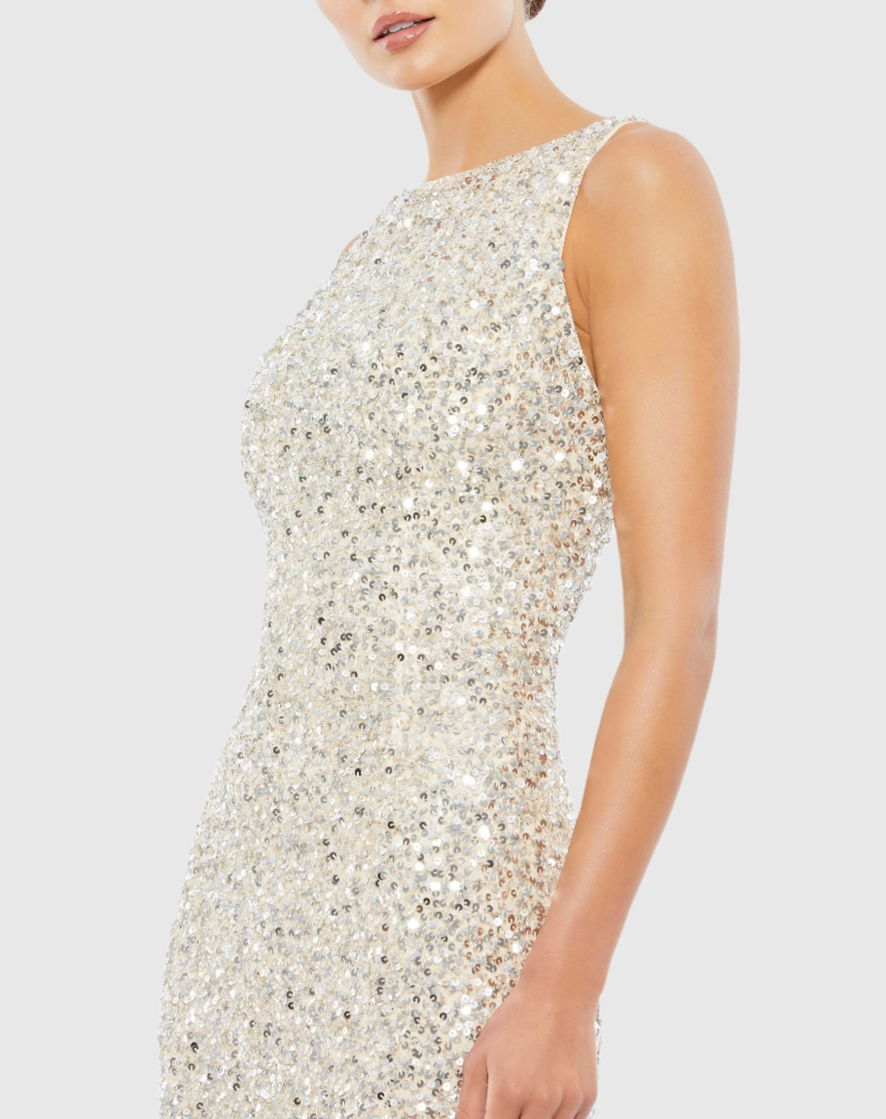 Silver Sleeveless Sequined Midi Sheath Dress sold by Mac Duggal product image thumbnail 2