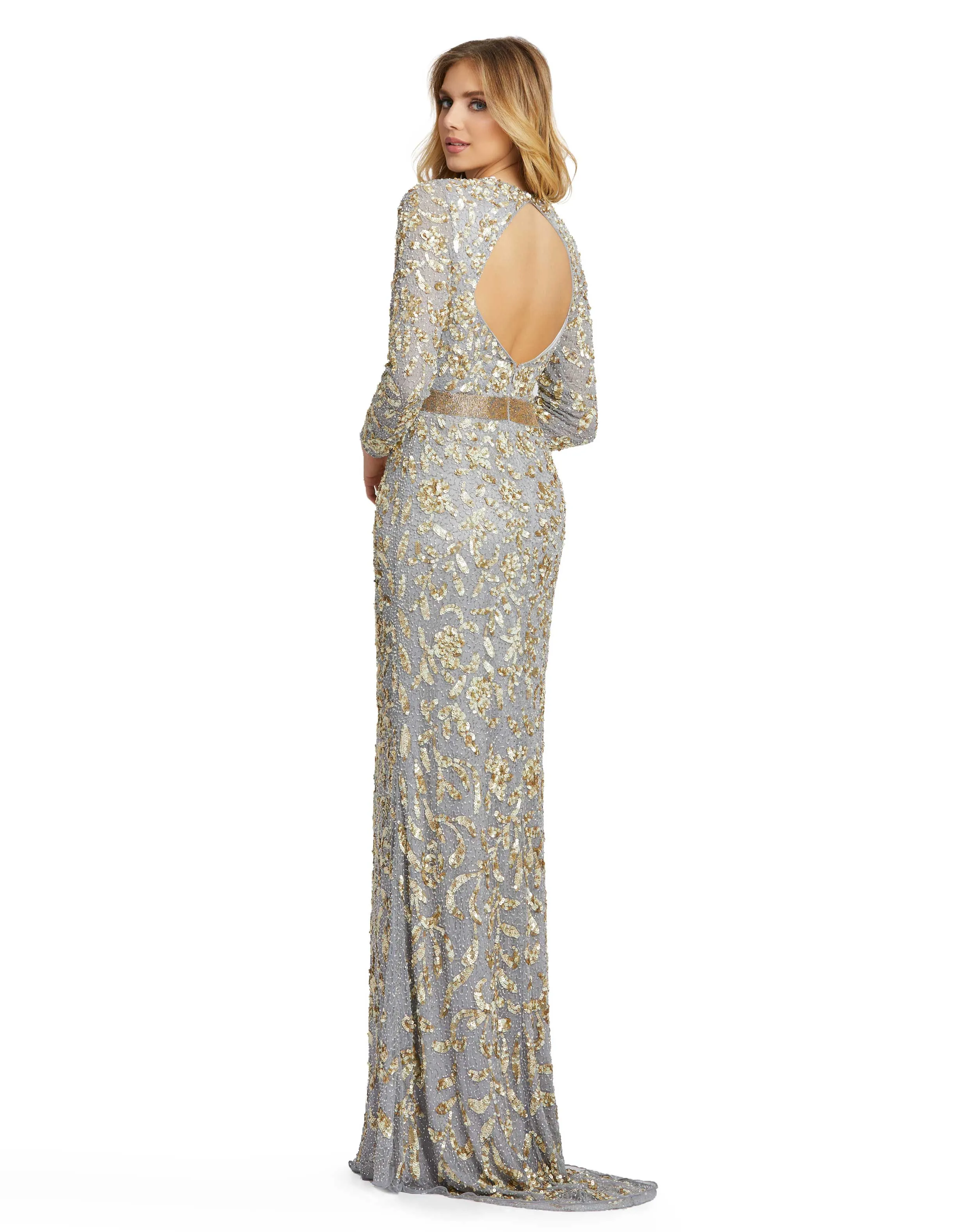 Silver Long Sleeve Embellished Gown sold by Mac Duggal product image thumbnail 3