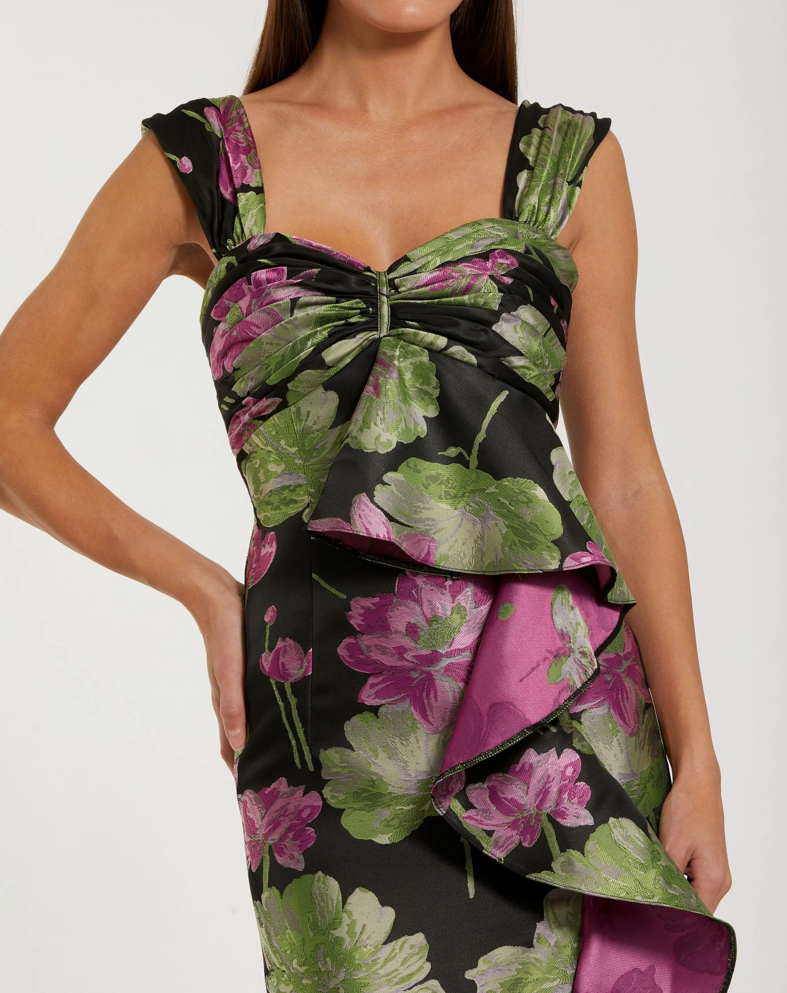 Black Sleeveless Floral Maxi Dress With Ruffle Detail sold by Mac Duggal product image thumbnail 2