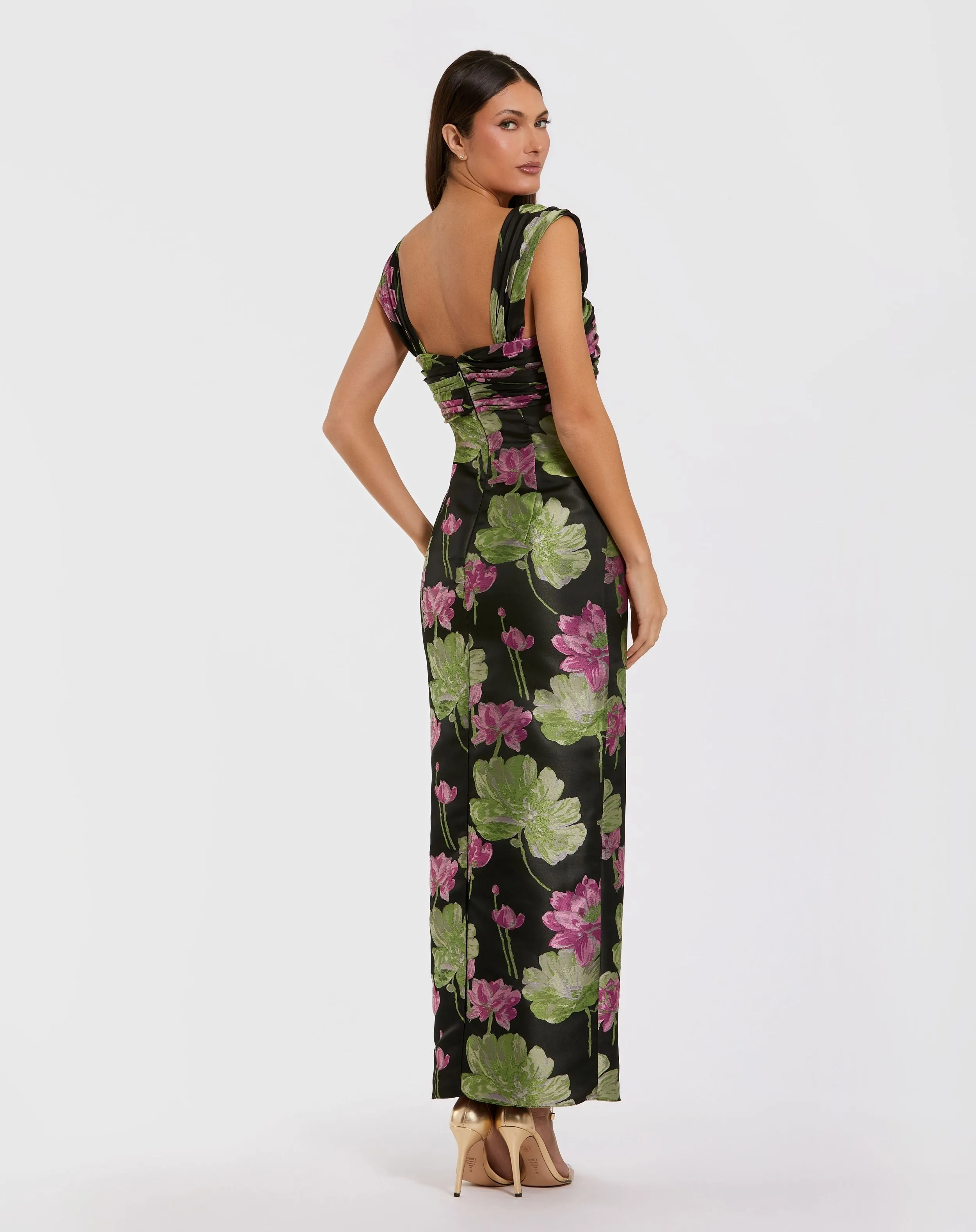 Black Sleeveless Floral Maxi Dress With Ruffle Detail sold by Mac Duggal product image thumbnail 3