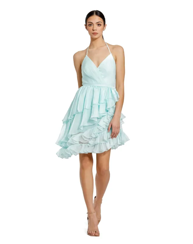 Halter Neck Tiered Ruffle Dress | Sample | Sz. 2 sold by Mac Duggal
