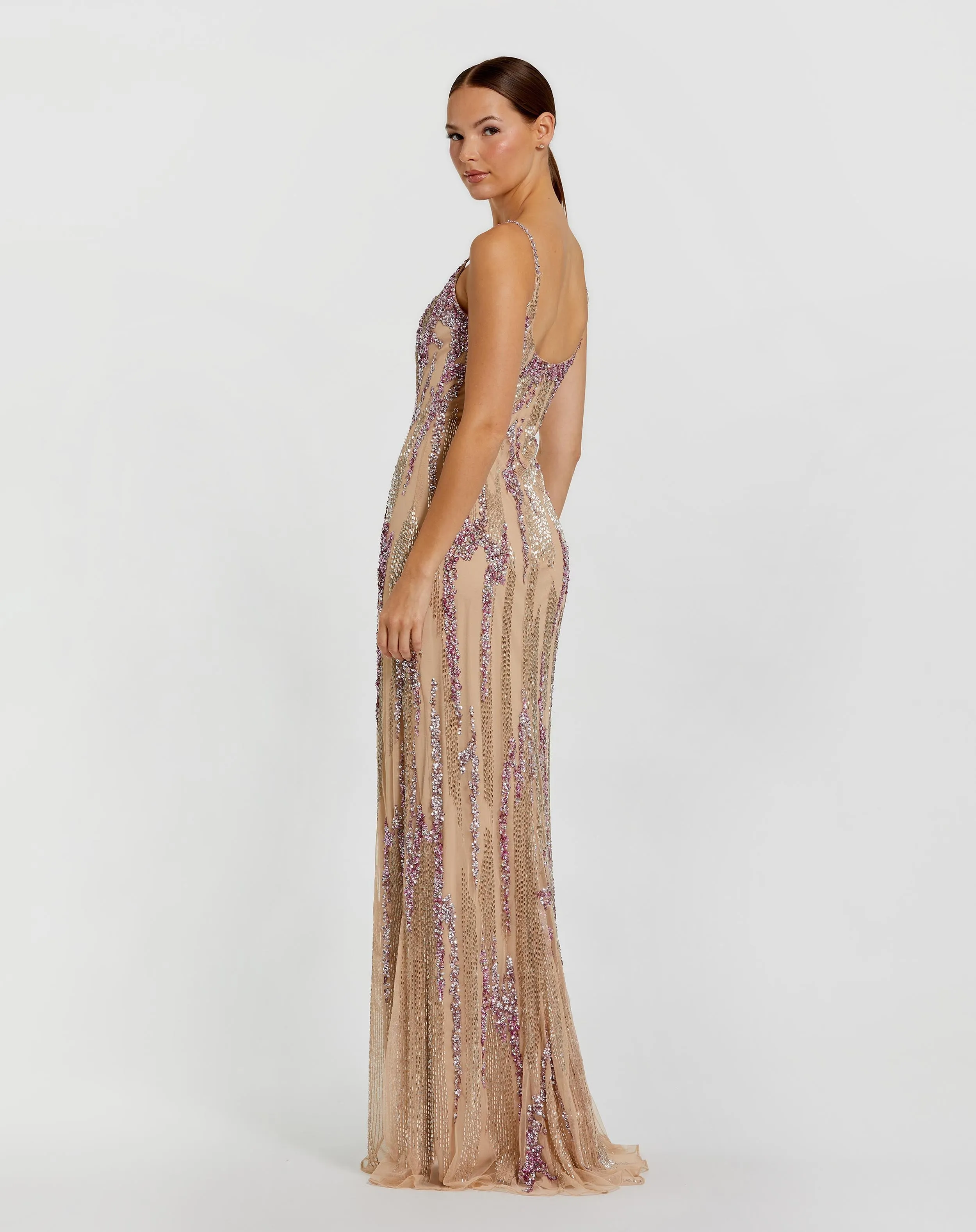 Beige Spaghetti Strap Beaded Column Gown sold by Mac Duggal product image thumbnail 3