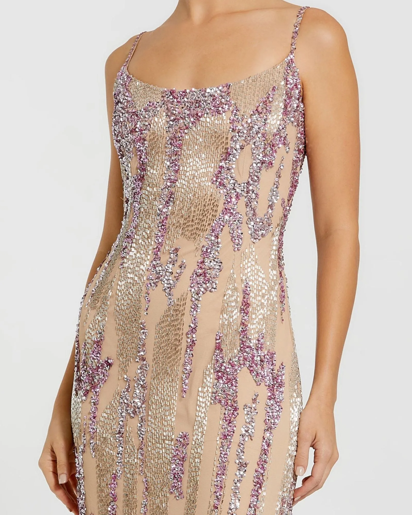 Beige Spaghetti Strap Beaded Column Gown sold by Mac Duggal product image thumbnail 2